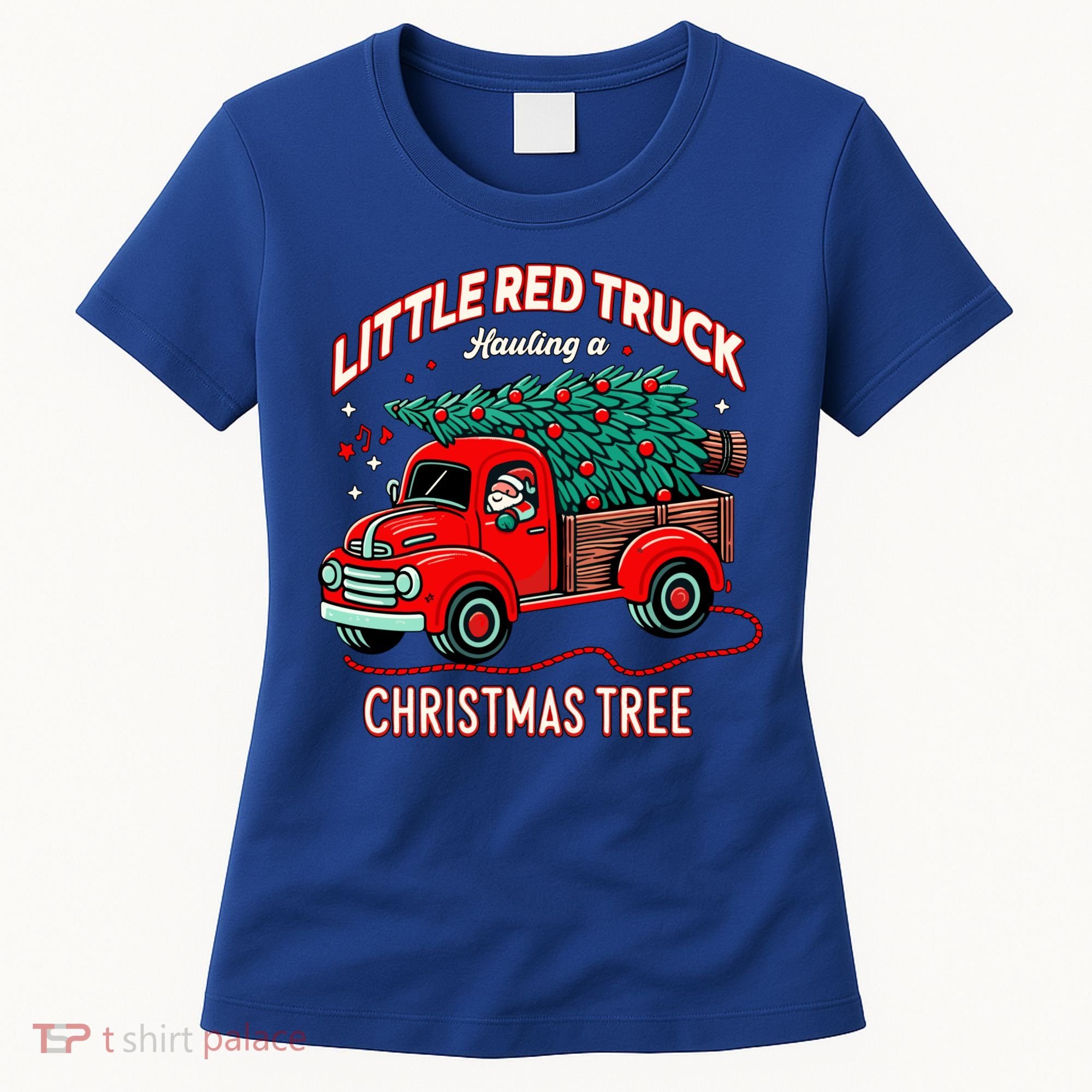 Little Red Truck Hauling A Christmas Tree Women's T-Shirt