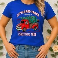 Little Red Truck Hauling A Christmas Tree Women's T-Shirt thumb 2