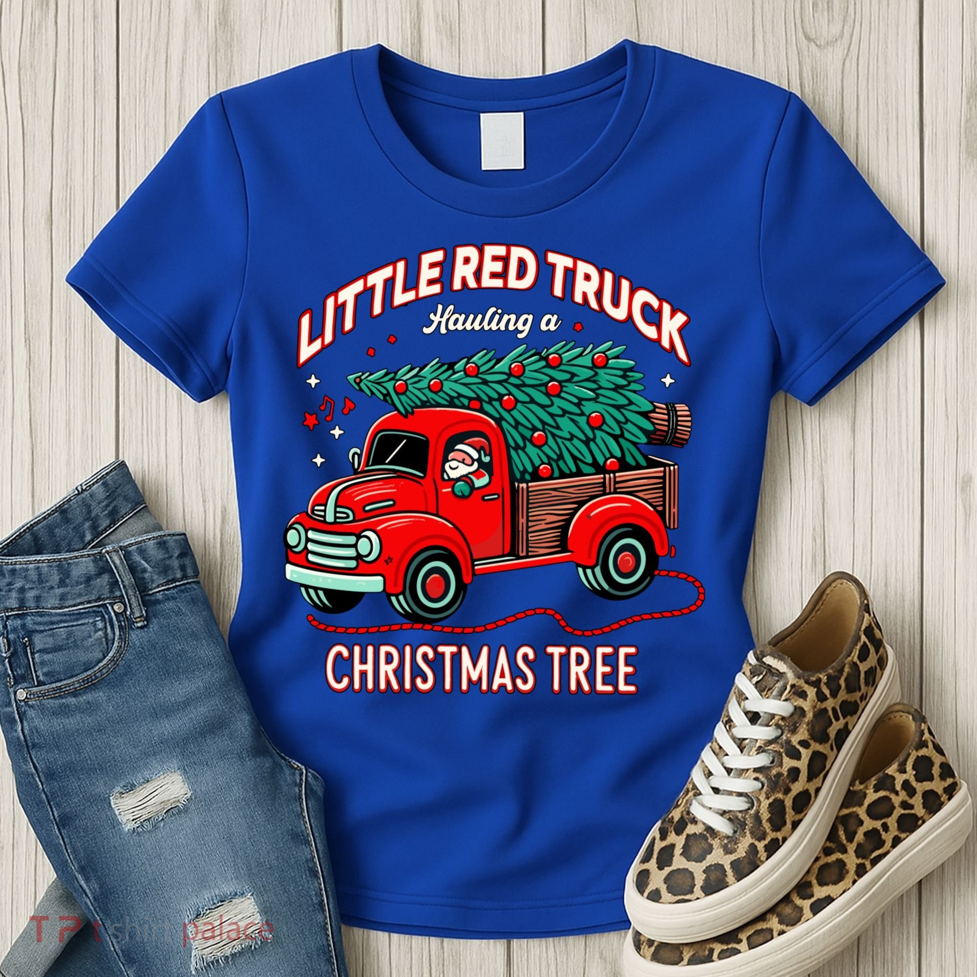 Little Red Truck Hauling A Christmas Tree Women's T-Shirt