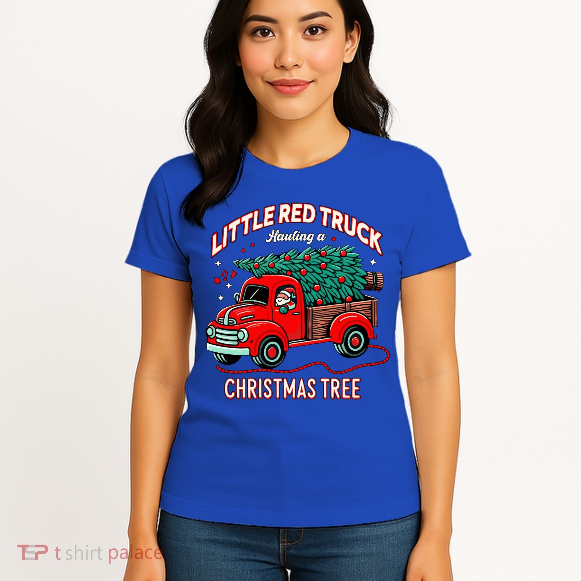 Little Red Truck Hauling A Christmas Tree Women's T-Shirt