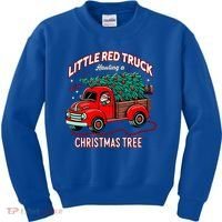 Little Red Truck Hauling A Christmas Tree Kids Sweatshirt thumb 0