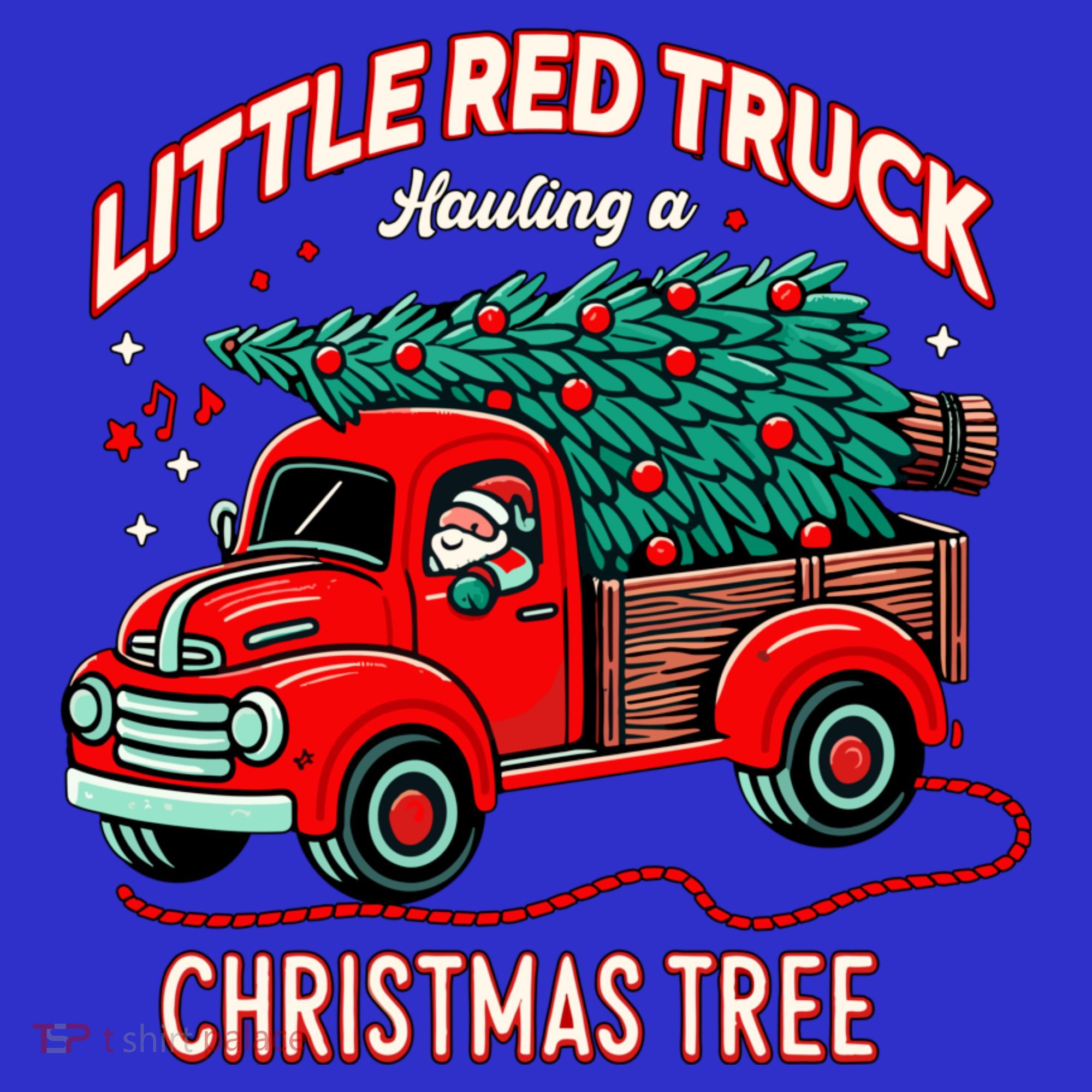 Little Red Truck Hauling A Christmas Tree Kids Sweatshirt