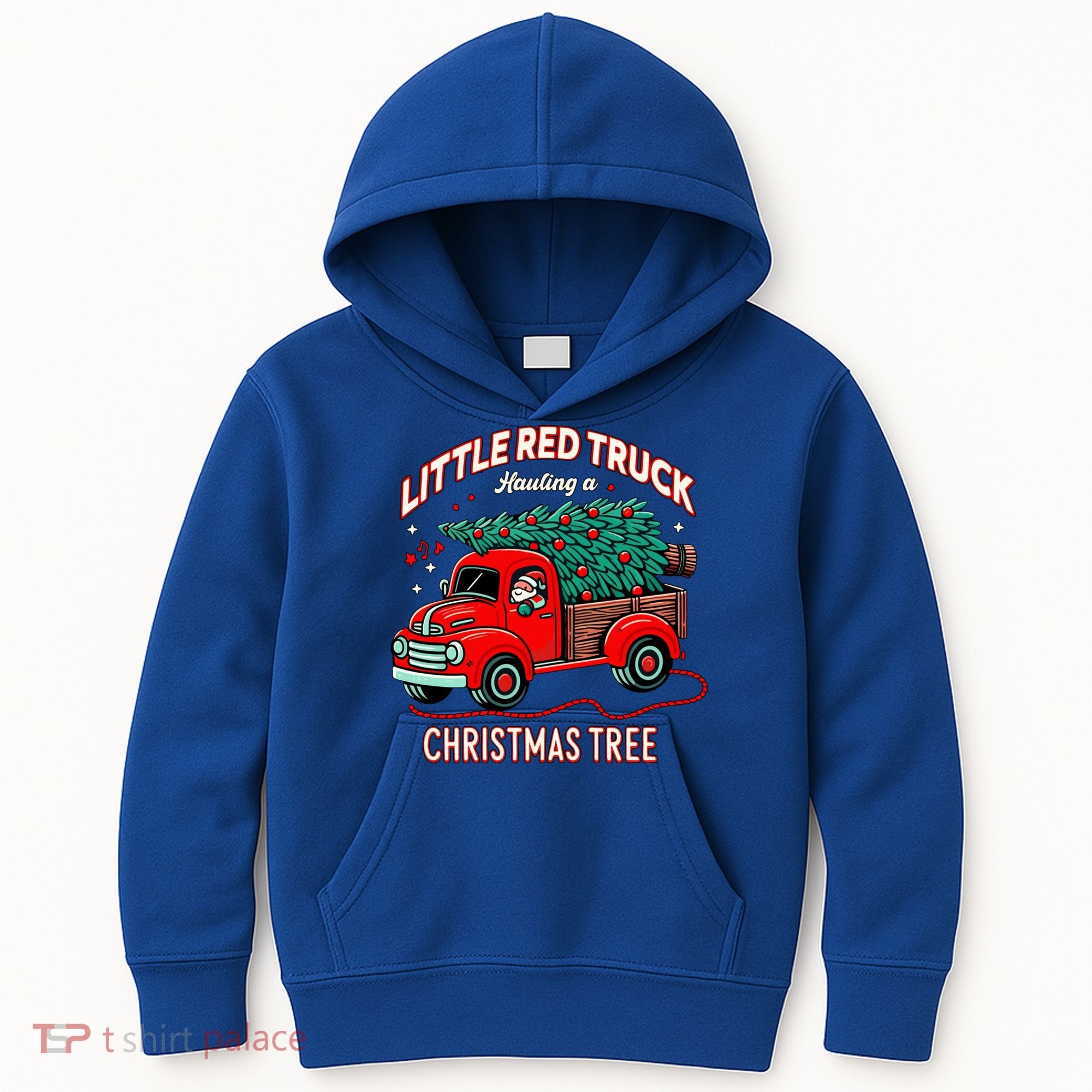 Little Red Truck Hauling A Christmas Tree Kids Hoodie