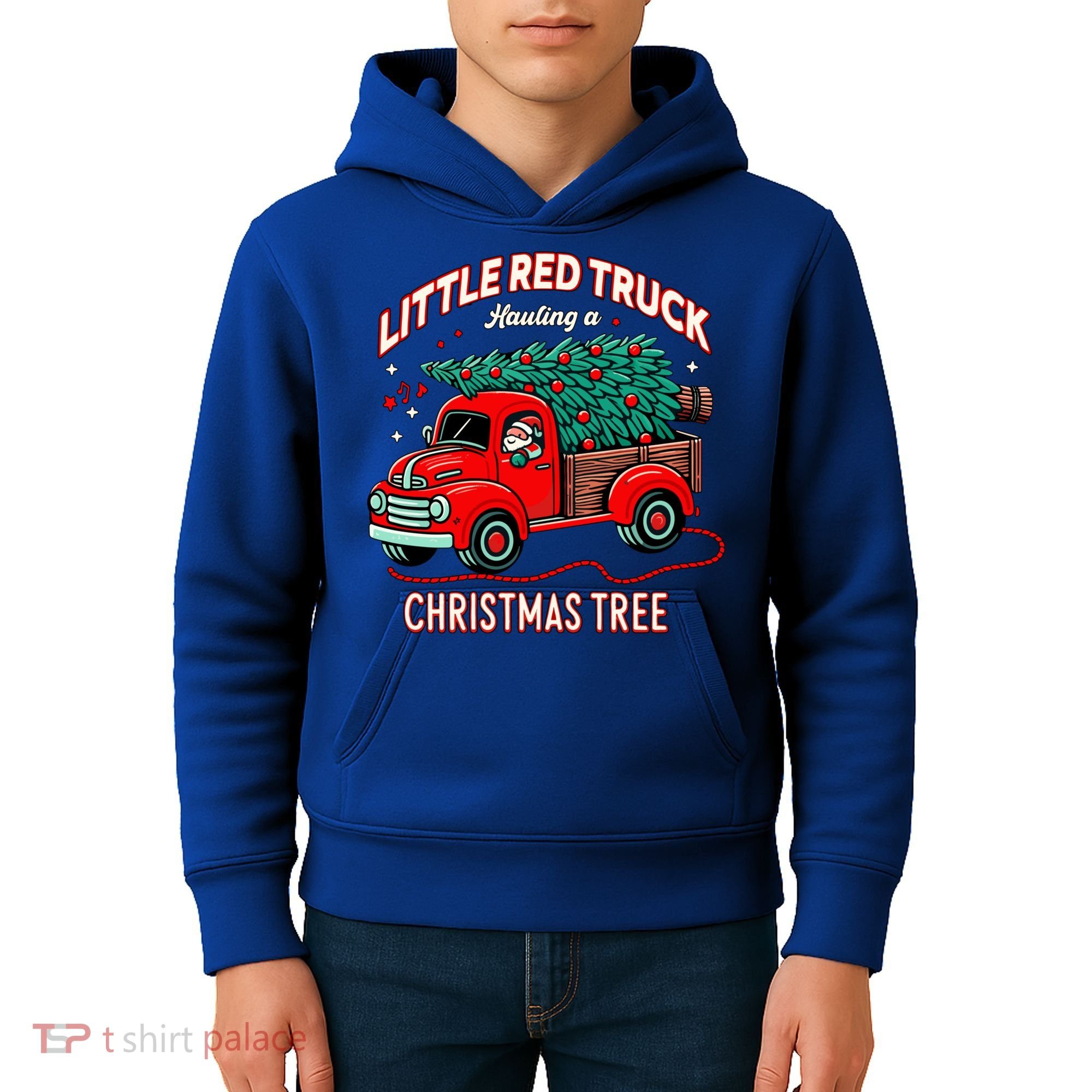 Little Red Truck Hauling A Christmas Tree Kids Hoodie