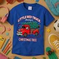 Little Red Truck Hauling A Christmas Tree Kids T-Shirt thumb 3