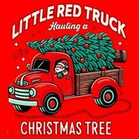 Little Red Truck Hauling A Christmas Tree Santa Hat thumb 1