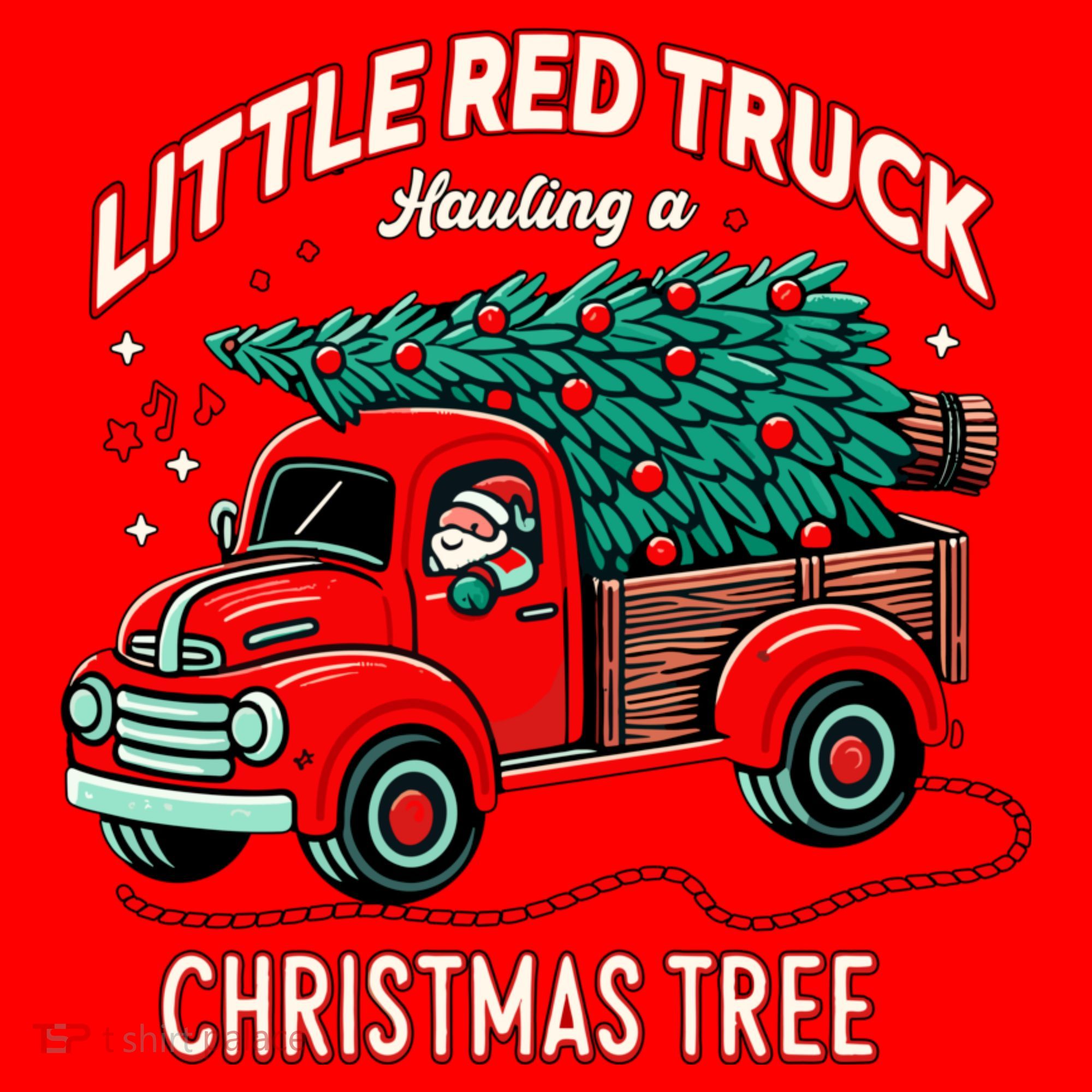 Little Red Truck Hauling A Christmas Tree Santa Hat
