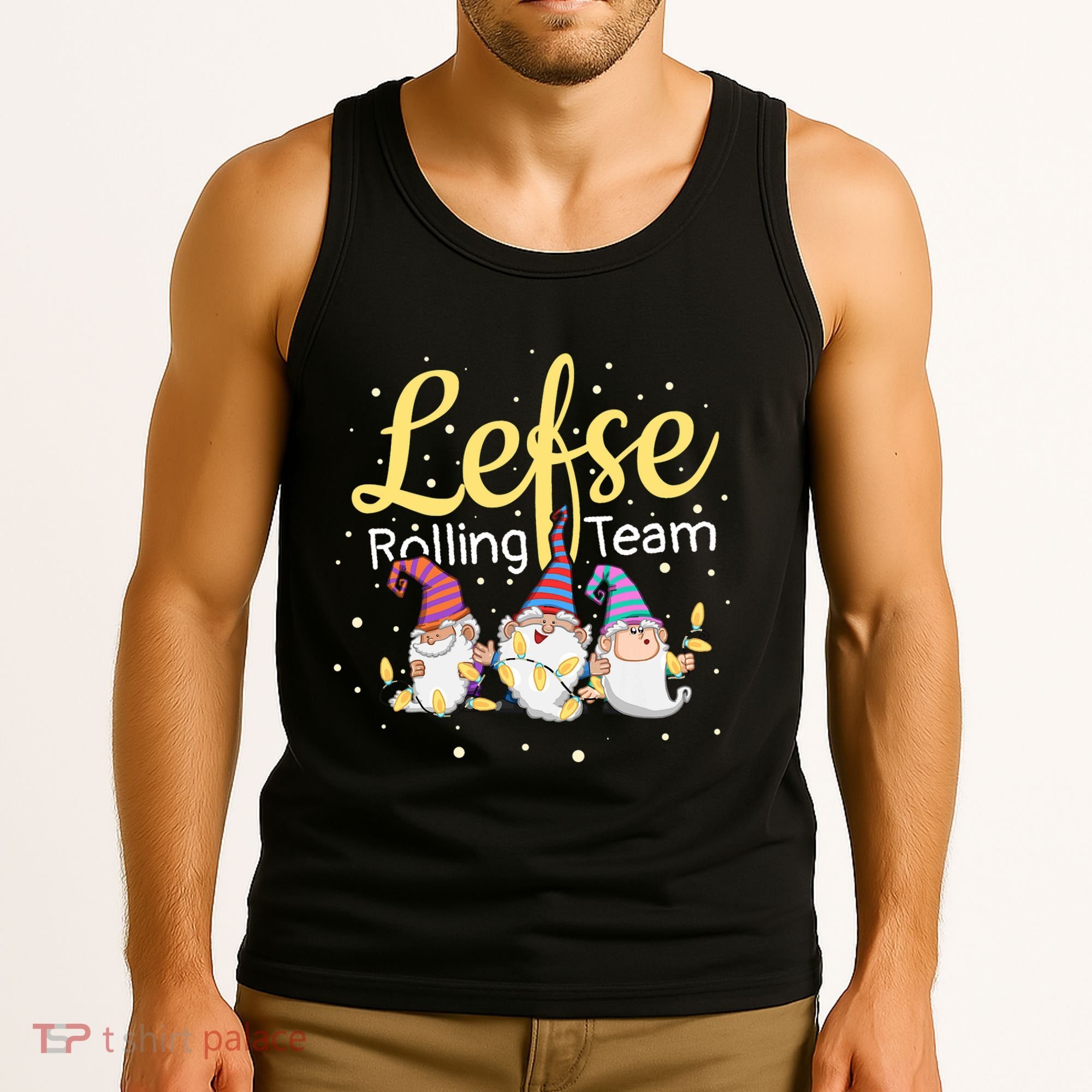 Lefse Rolling Team Gnome Christmas Norway Xmas Ornament Gift Tank Top