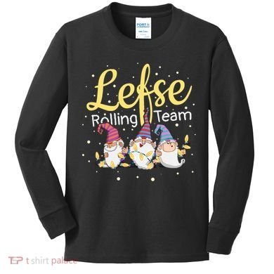 Lefse Rolling Team Gnome Christmas Norway Xmas Ornament Gift Kids Long Sleeve Shirt