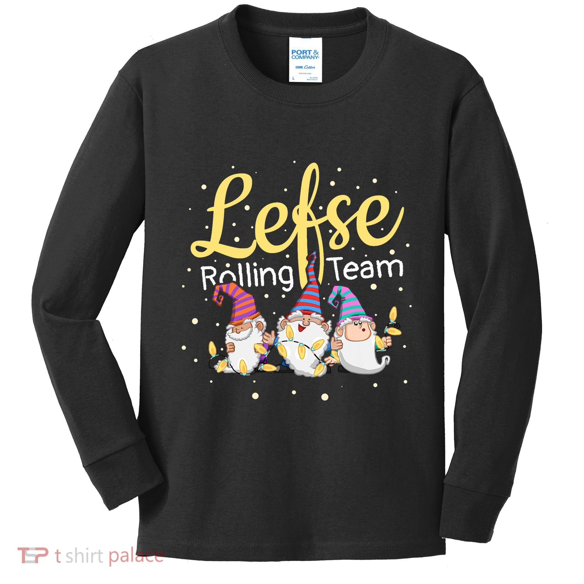Lefse Rolling Team Gnome Christmas Norway Xmas Ornament Gift Kids Long Sleeve Shirt