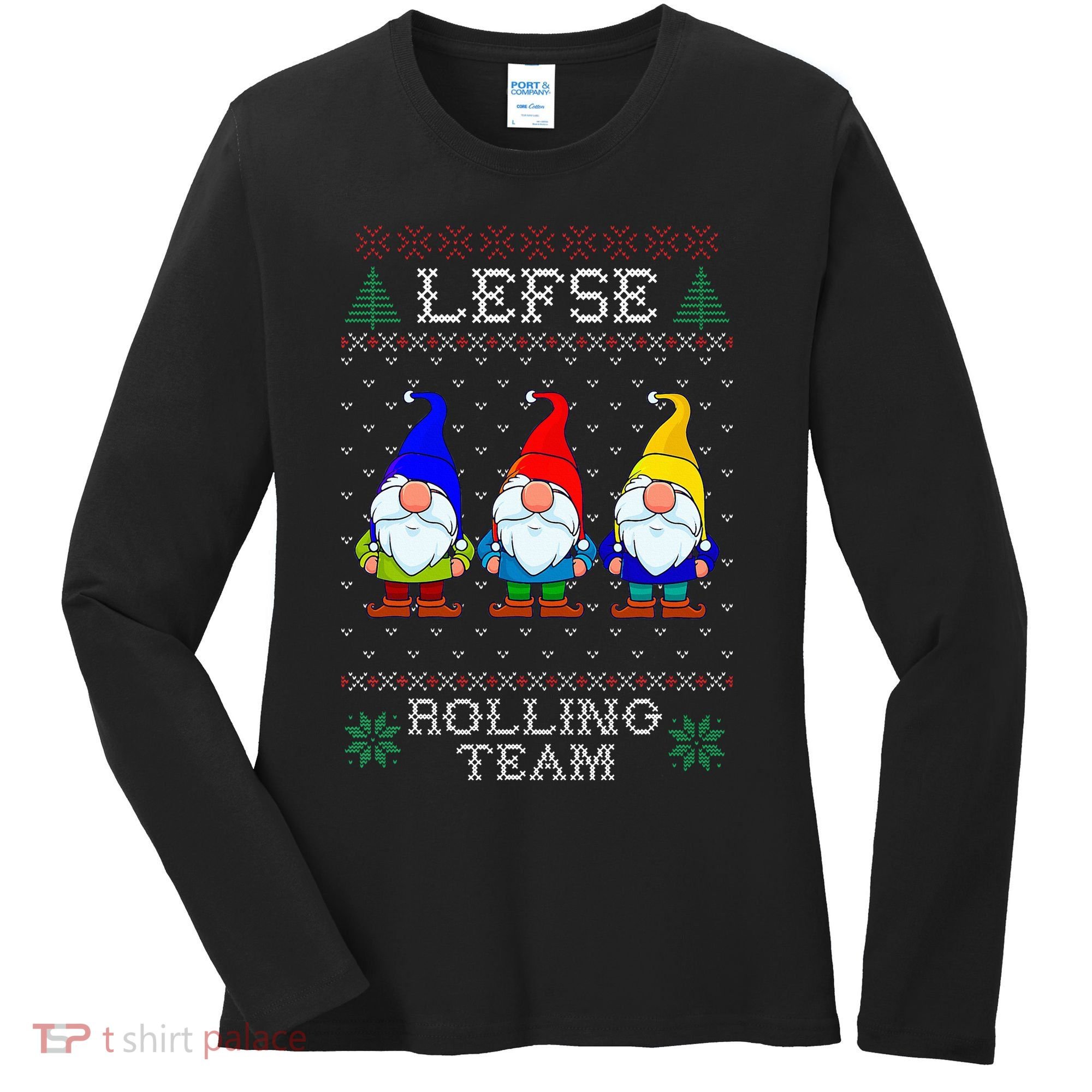 Lefse Rolling Team Christmas Baking Tomte Gnome Xmas  Women's Long Sleeve Shirt