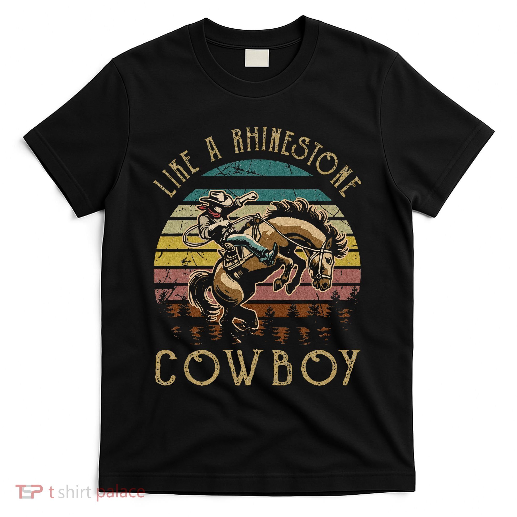 Like Rhinestones Vintage Art Western Horses Riding Cowboy Gift T-Shirt