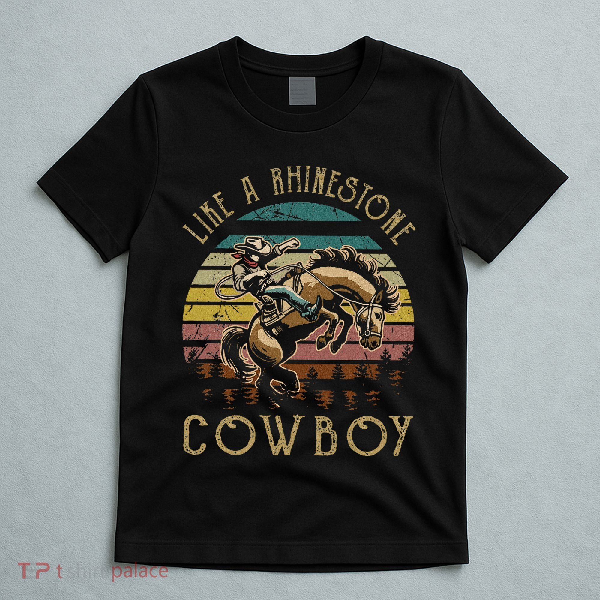 Like Rhinestones Vintage Art Western Horses Riding Cowboy Gift T-Shirt