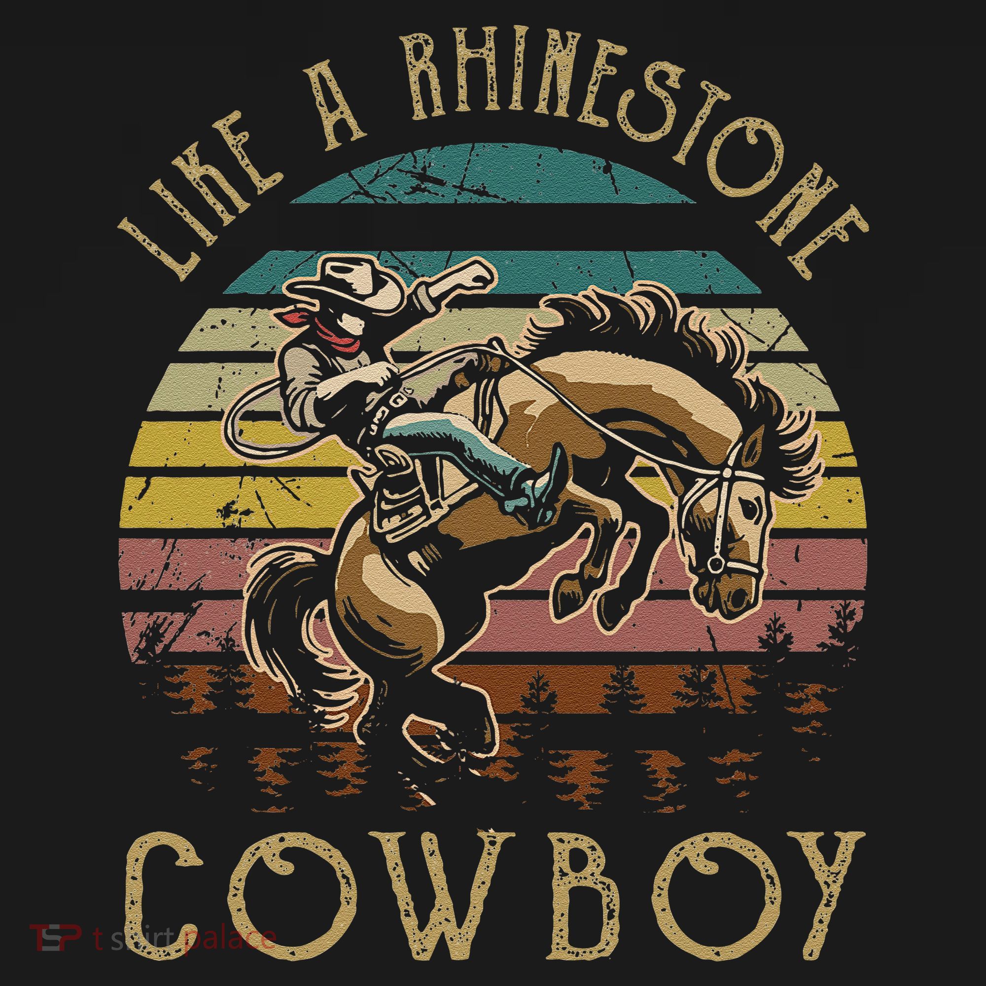 Like Rhinestones Vintage Art Western Horses Riding Cowboy Gift T-Shirt