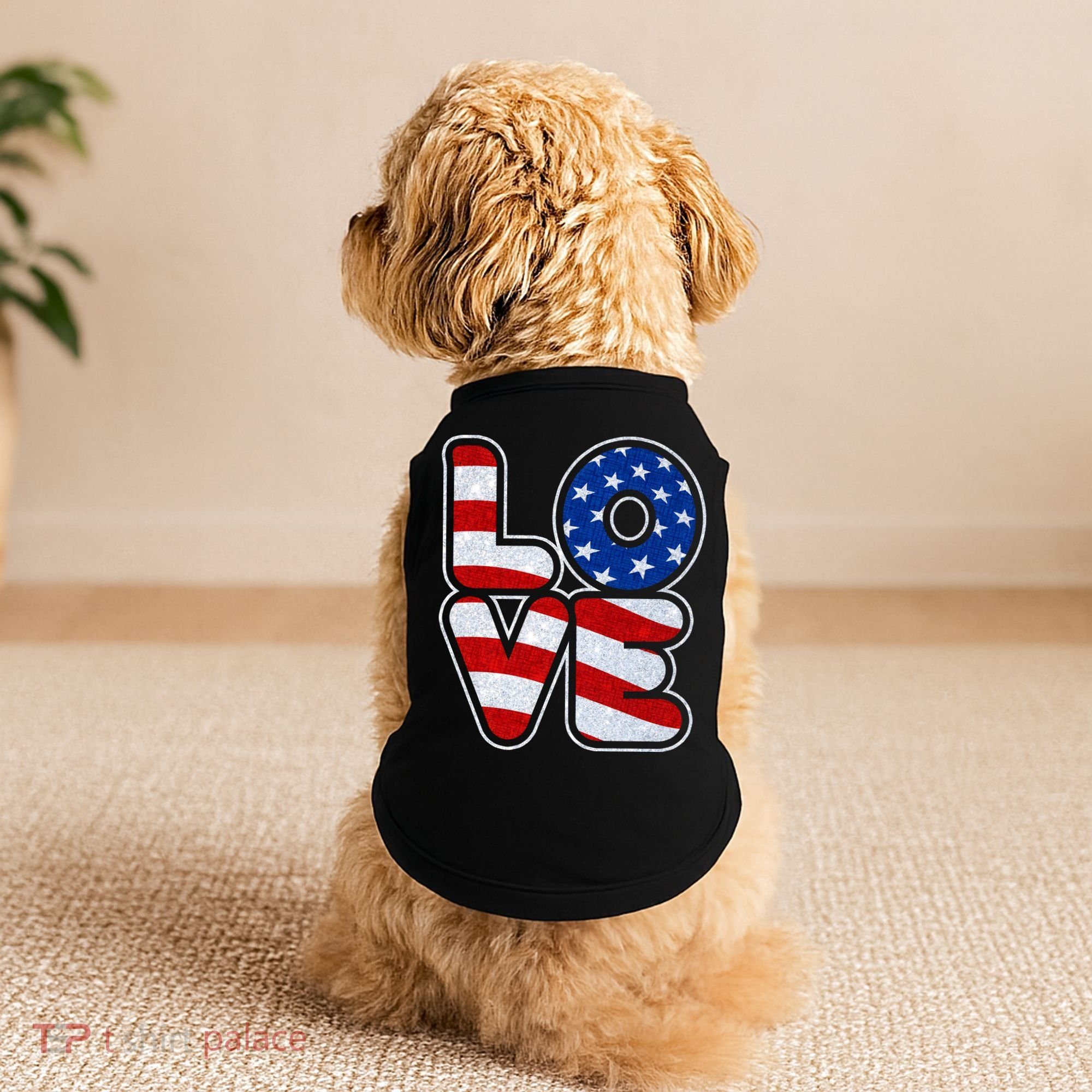 LOVE Red White And Blue Stars And Stripes Doggie Tank