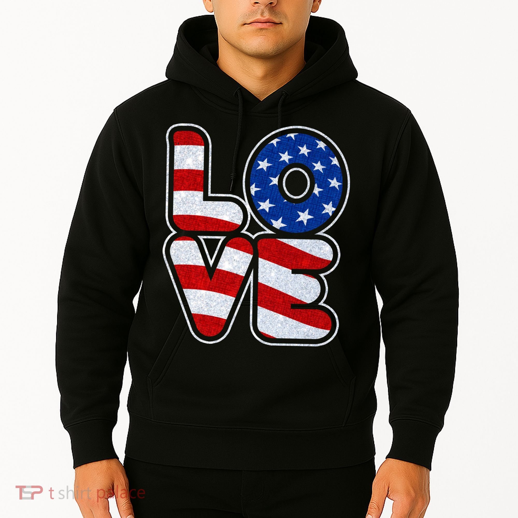 LOVE Red White And Blue Stars And Stripes Hoodie