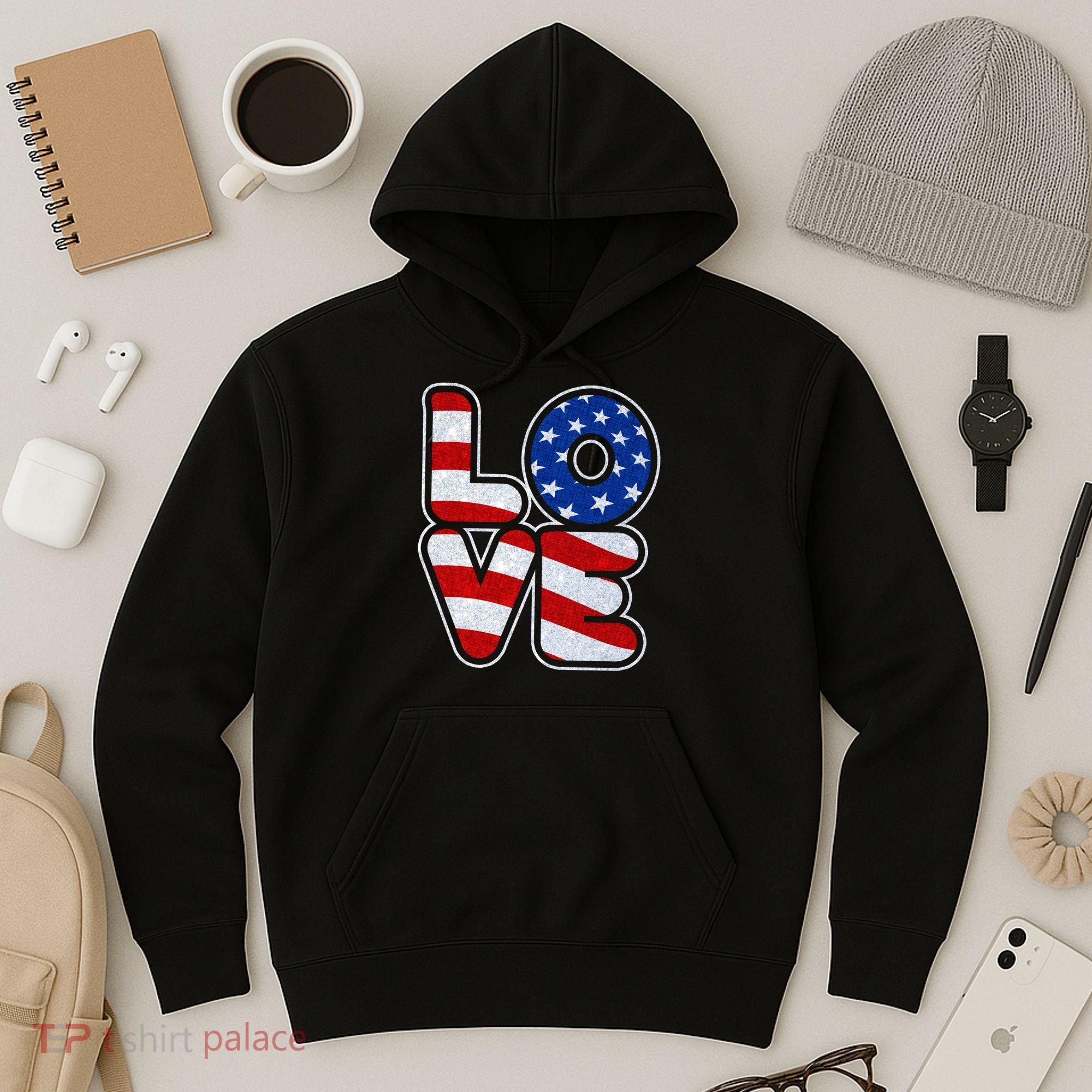 LOVE Red White And Blue Stars And Stripes Hoodie