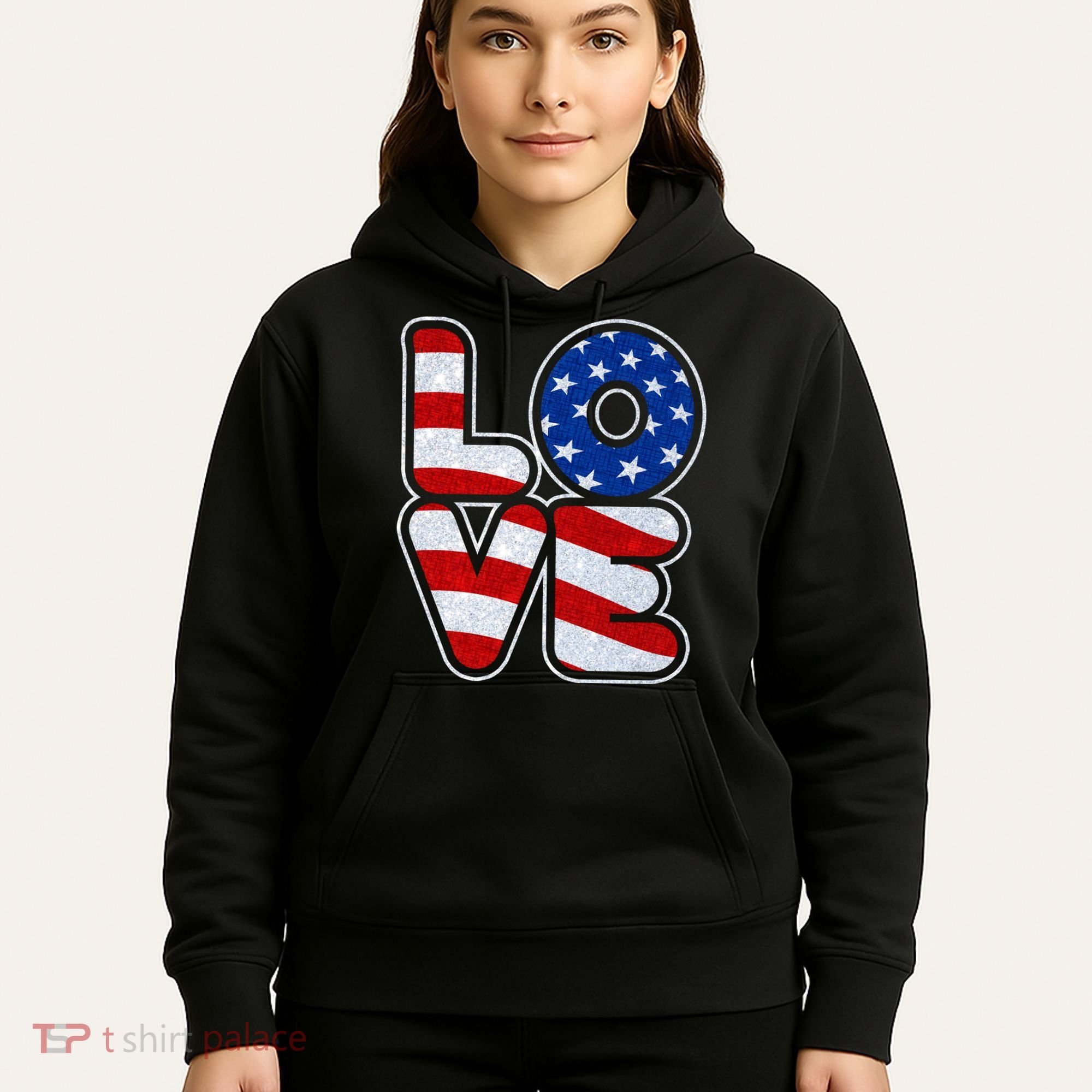 LOVE Red White And Blue Stars And Stripes Hoodie