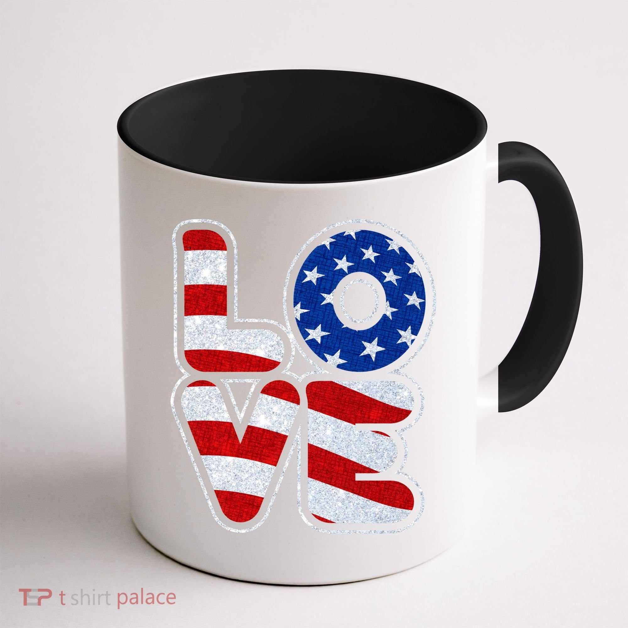 LOVE Red White And Blue Stars And Stripes Coffee Mug
