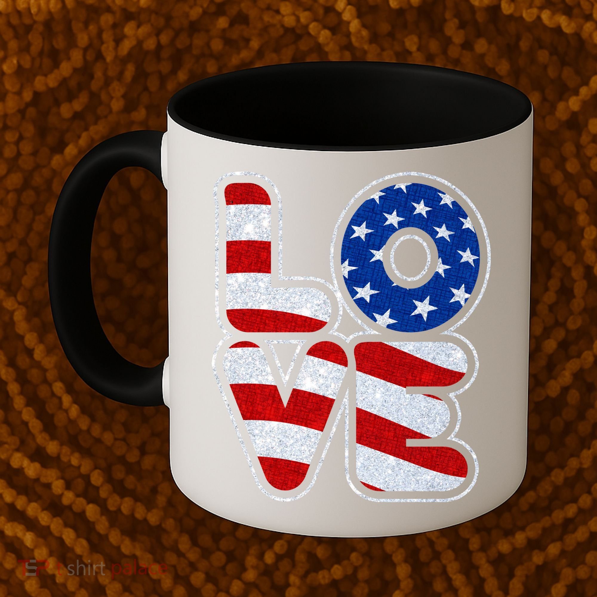 LOVE Red White And Blue Stars And Stripes Coffee Mug