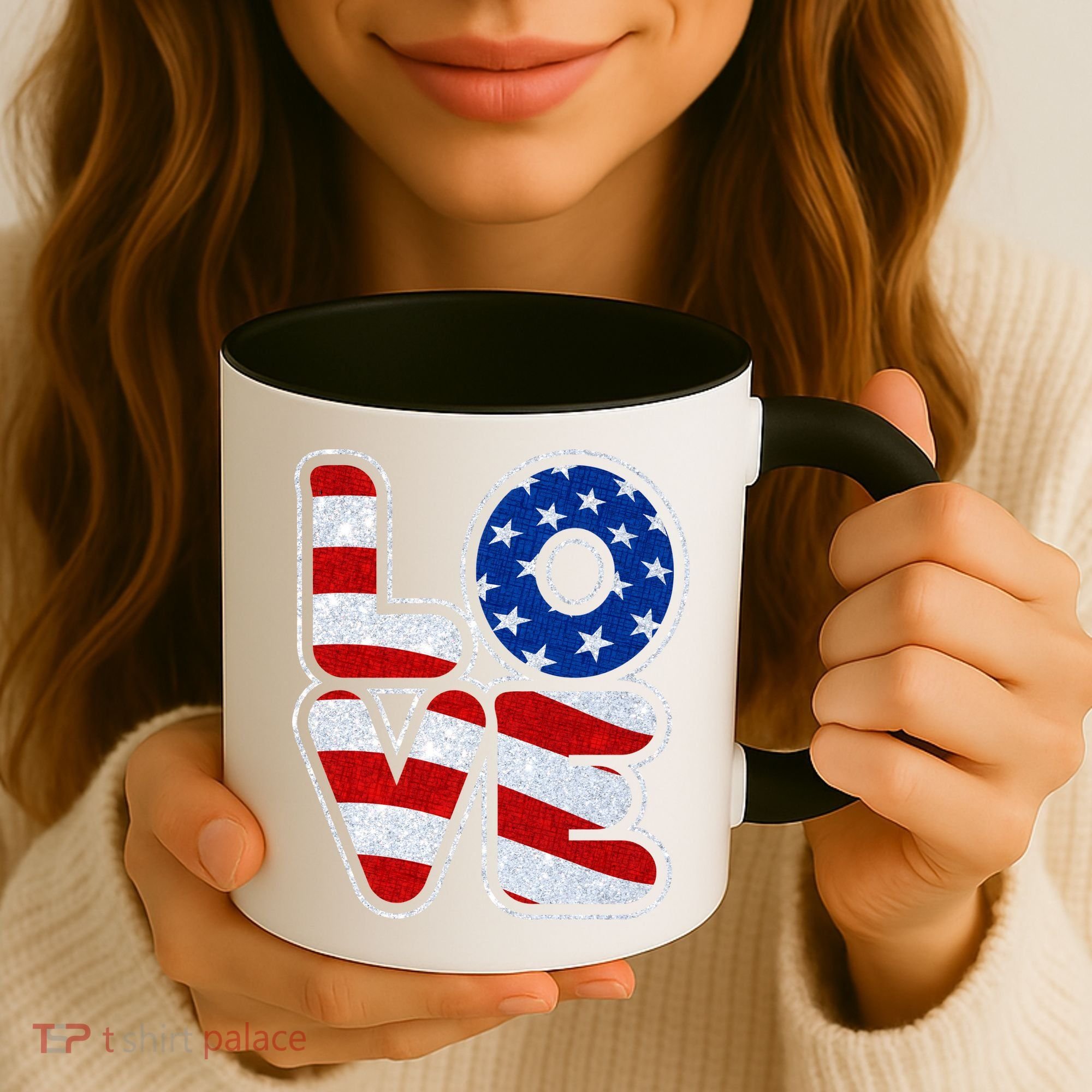 LOVE Red White And Blue Stars And Stripes Coffee Mug