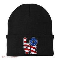 LOVE Red White And Blue Stars And Stripes Beanie thumb 0