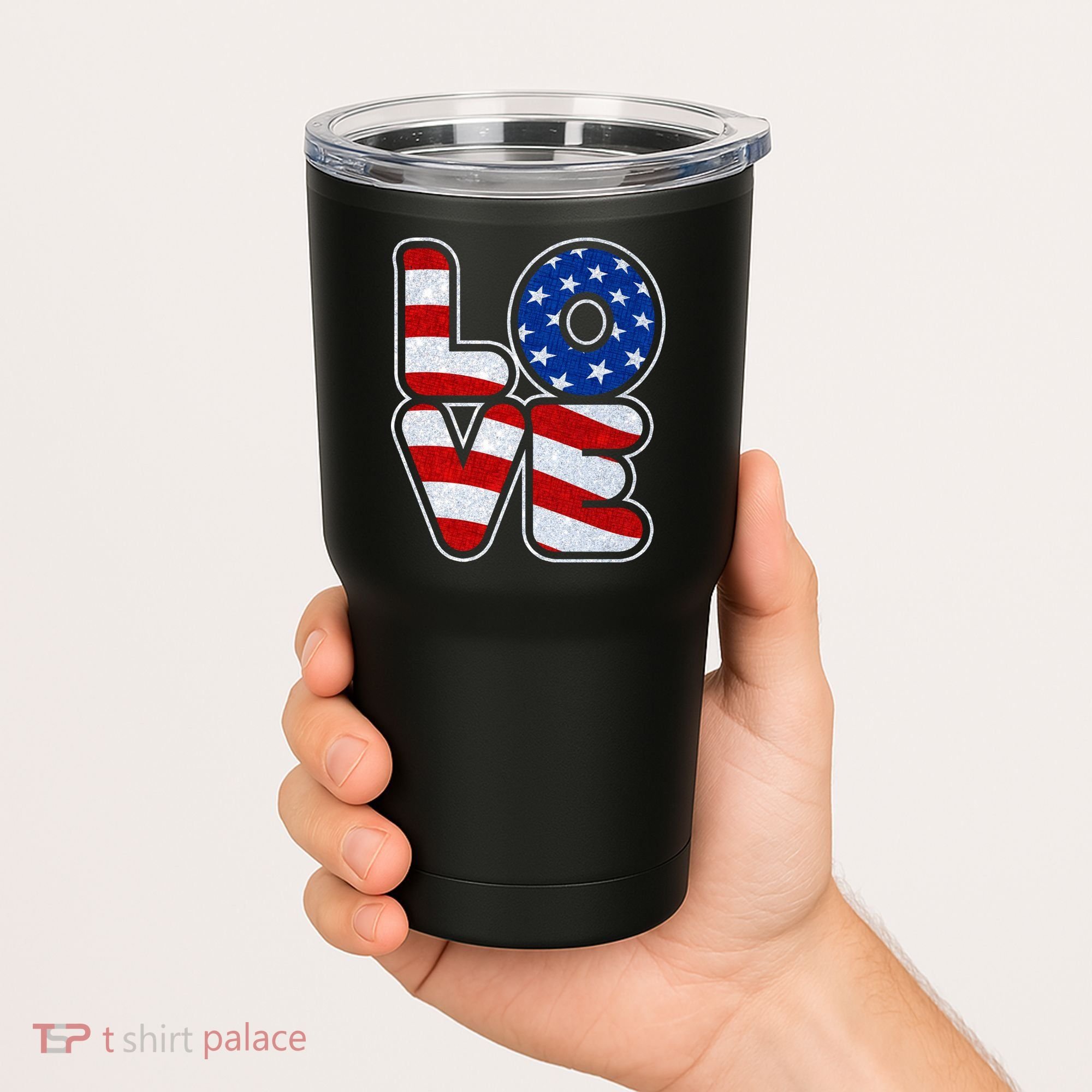 LOVE Red White And Blue Stars And Stripes Tumbler
