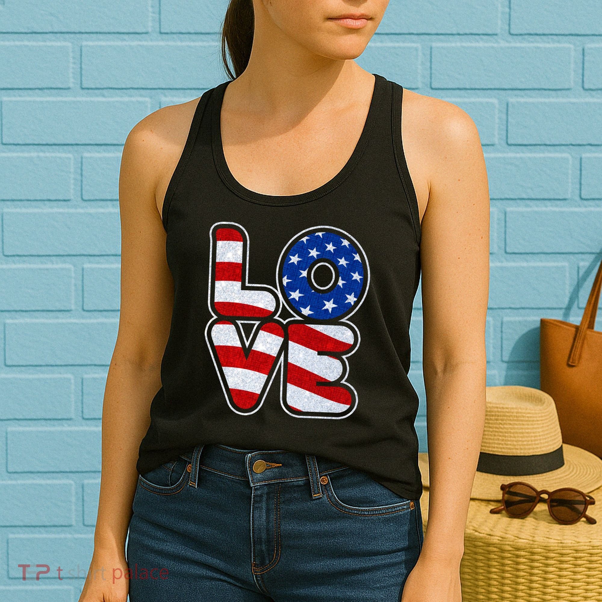 LOVE Red White And Blue Stars And Stripes Women's Tank Top