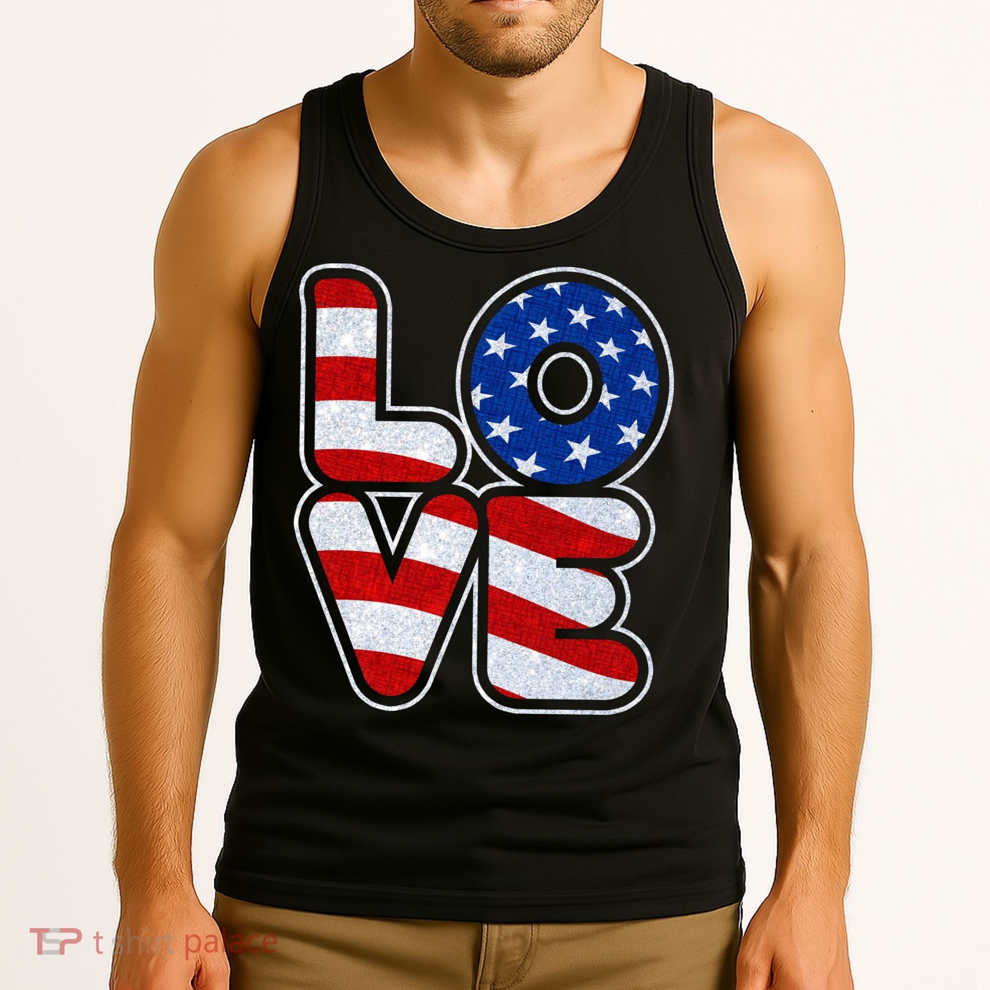 LOVE Red White And Blue Stars And Stripes Tank Top