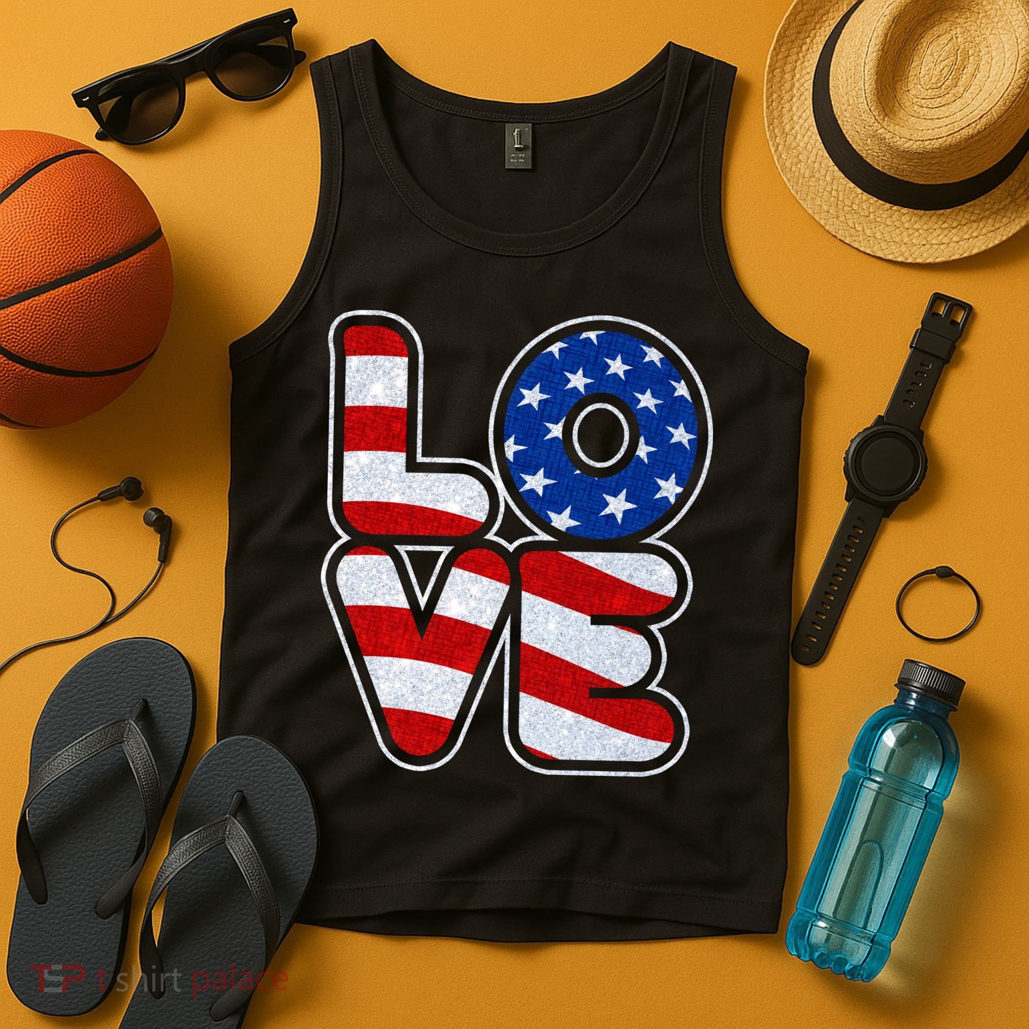 LOVE Red White And Blue Stars And Stripes Tank Top