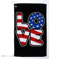 LOVE Red White And Blue Stars And Stripes Golf Towel thumb 0