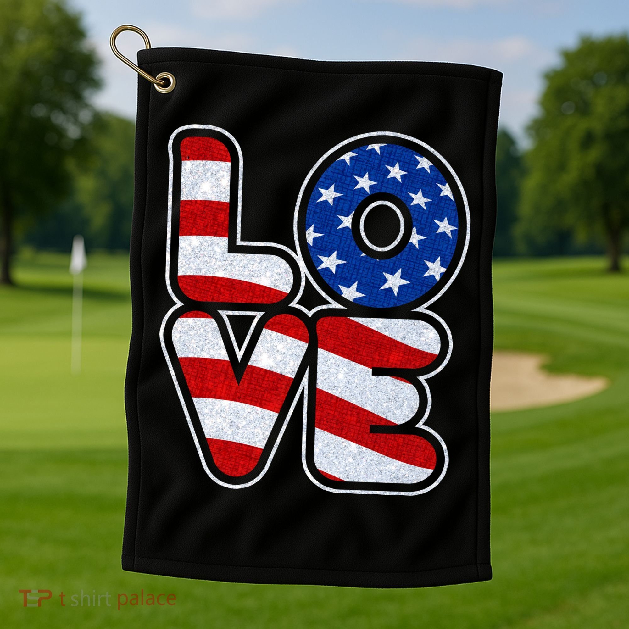 LOVE Red White And Blue Stars And Stripes Golf Towel