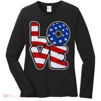 LOVE Red White And Blue Stars And Stripes Women's Long Sleeve Shirt thumb 0