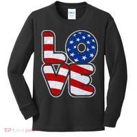 LOVE Red White And Blue Stars And Stripes Kids Long Sleeve Shirt thumb 0