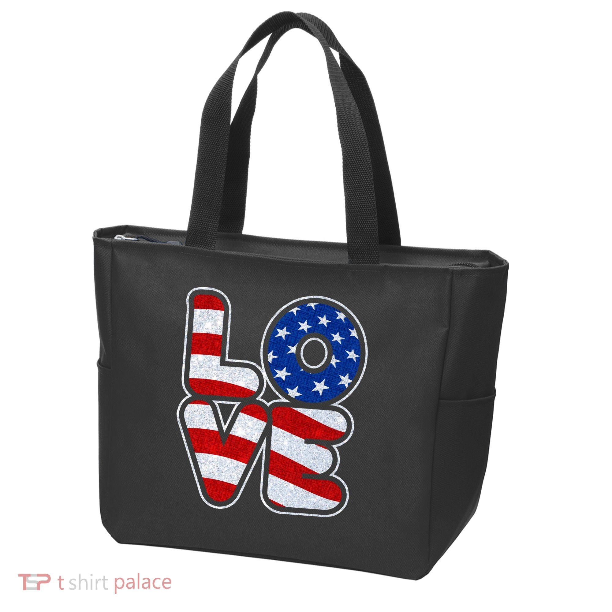 LOVE Red White And Blue Stars And Stripes Tote Bag