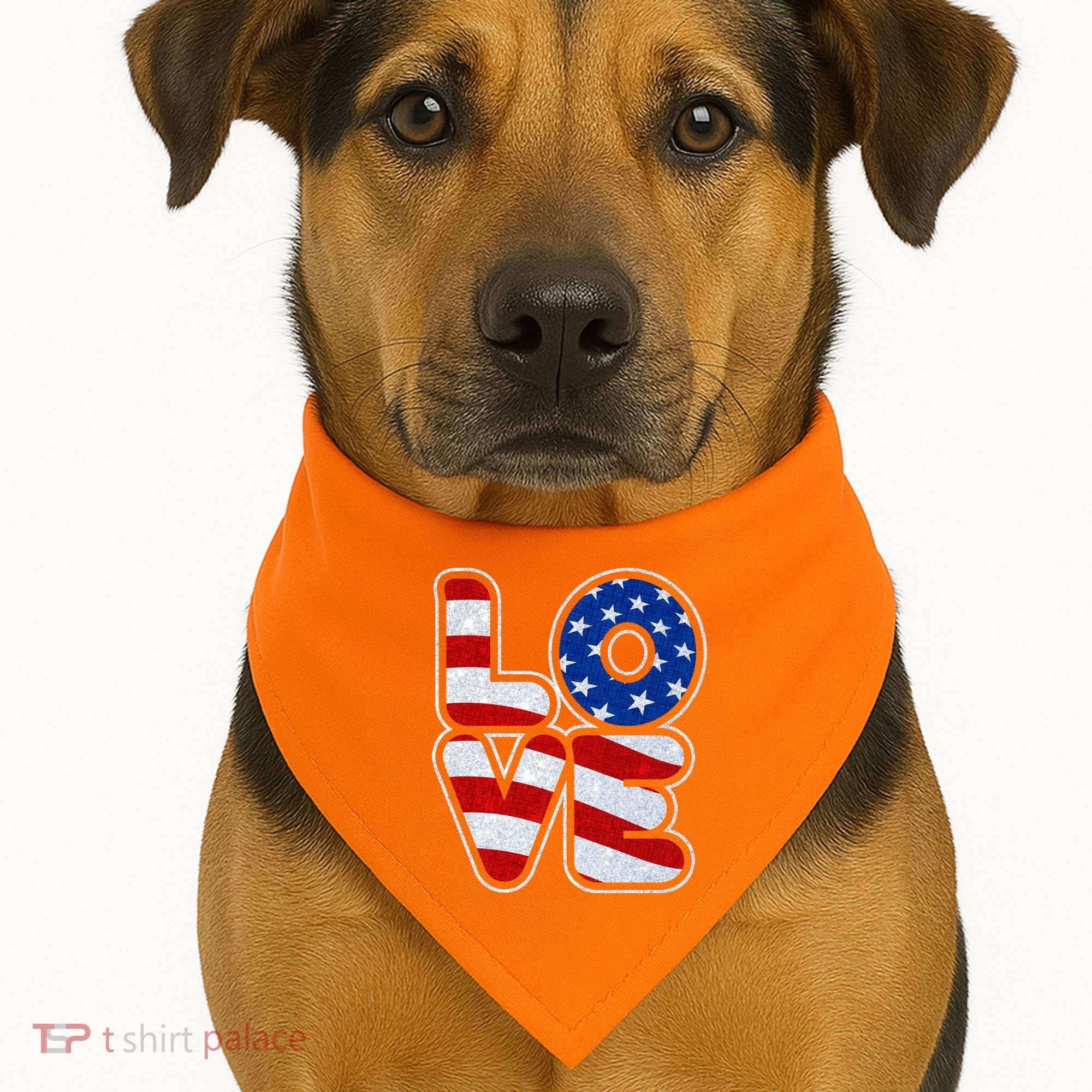 LOVE Red White And Blue Stars And Stripes USA-Made Doggie Bandana