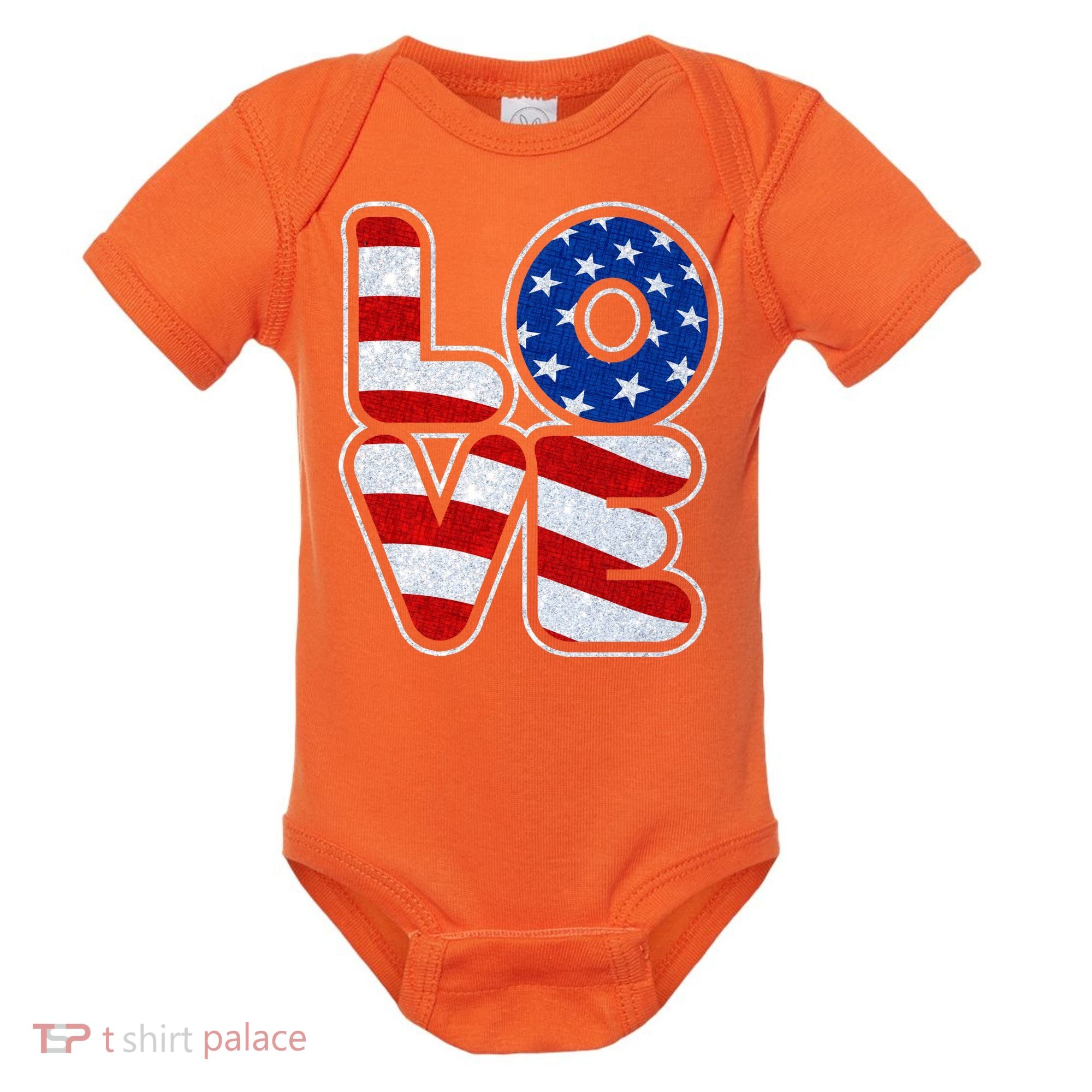 LOVE Red White And Blue Stars And Stripes Baby Bodysuit