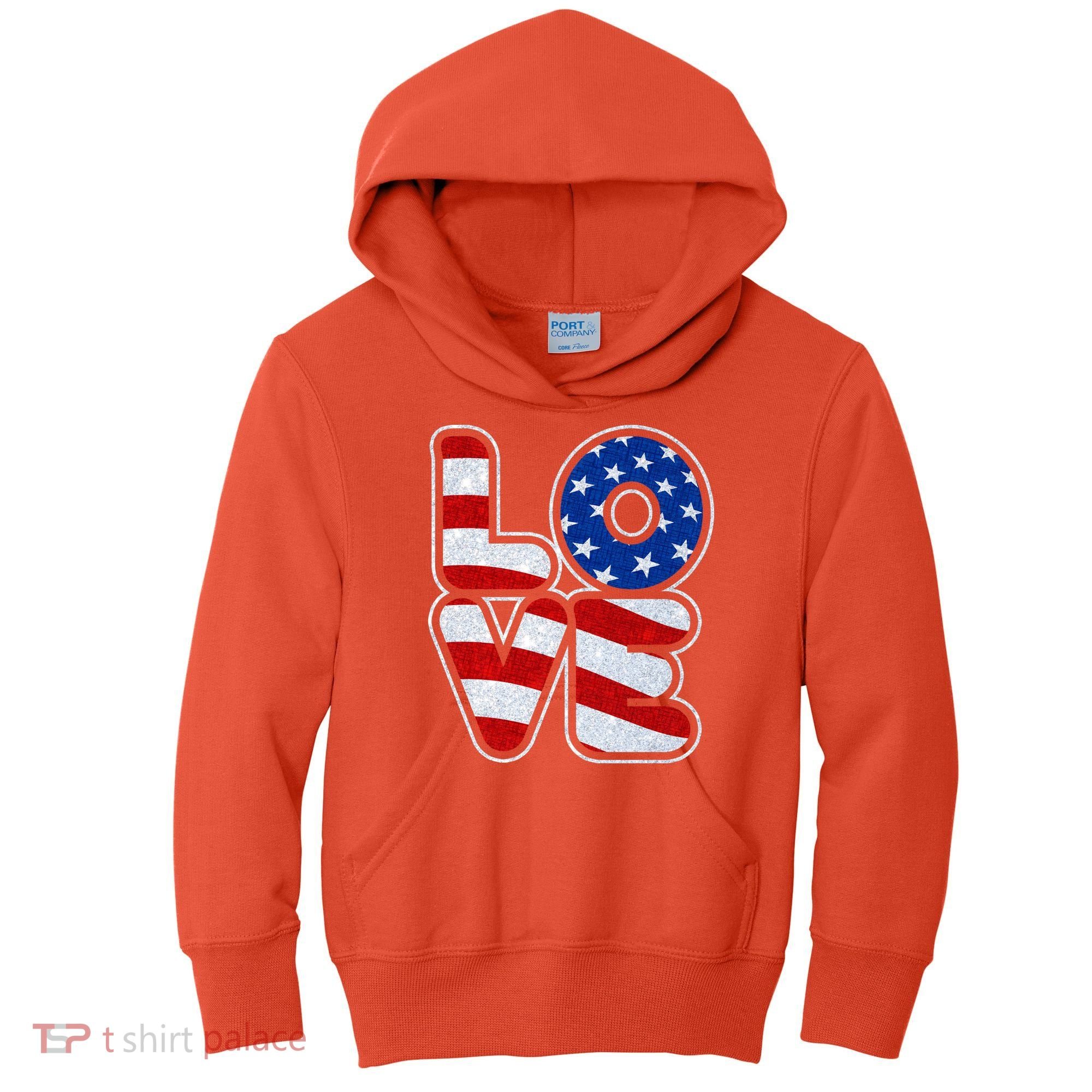 LOVE Red White And Blue Stars And Stripes Kids Hoodie