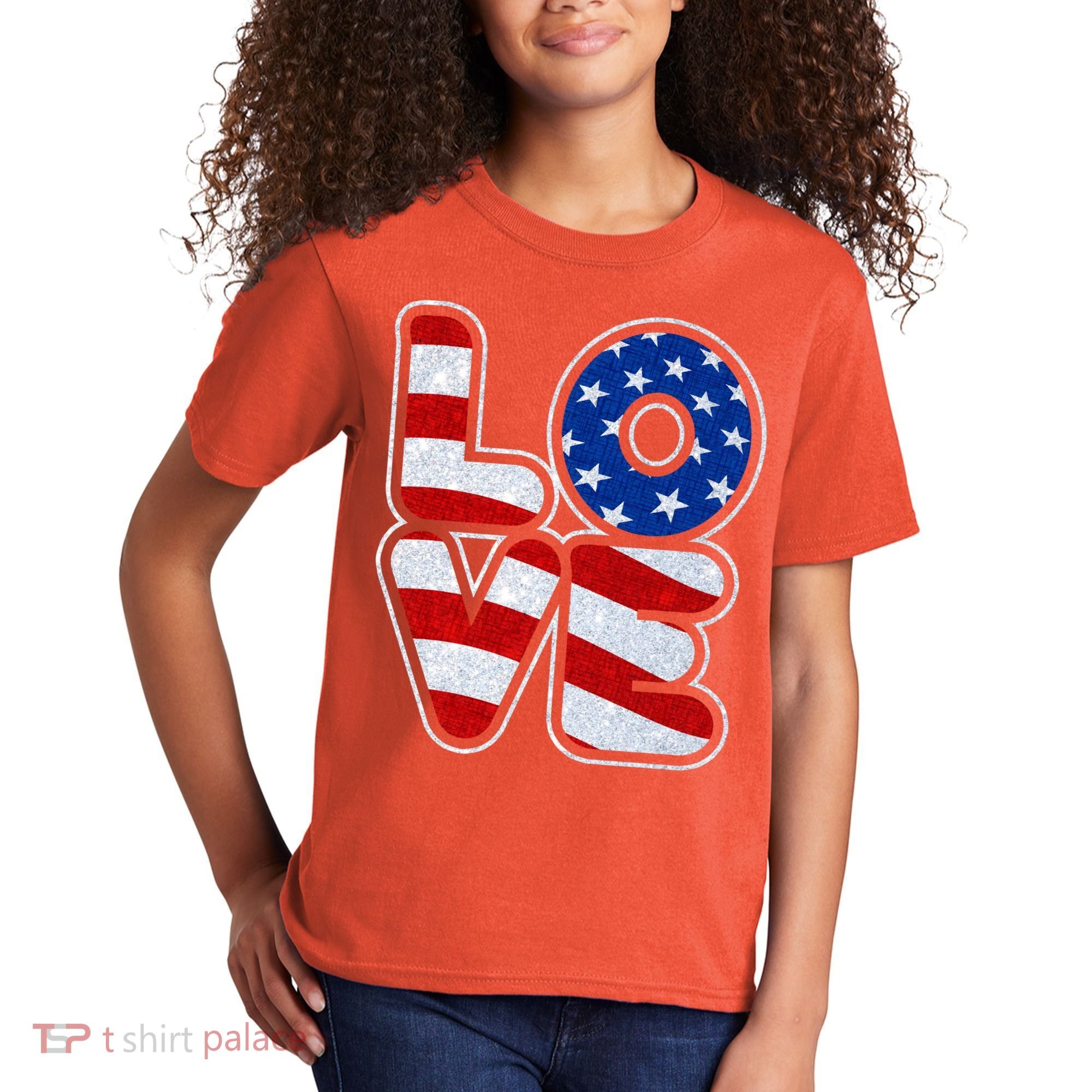 LOVE Red White And Blue Stars And Stripes Kids T-Shirt