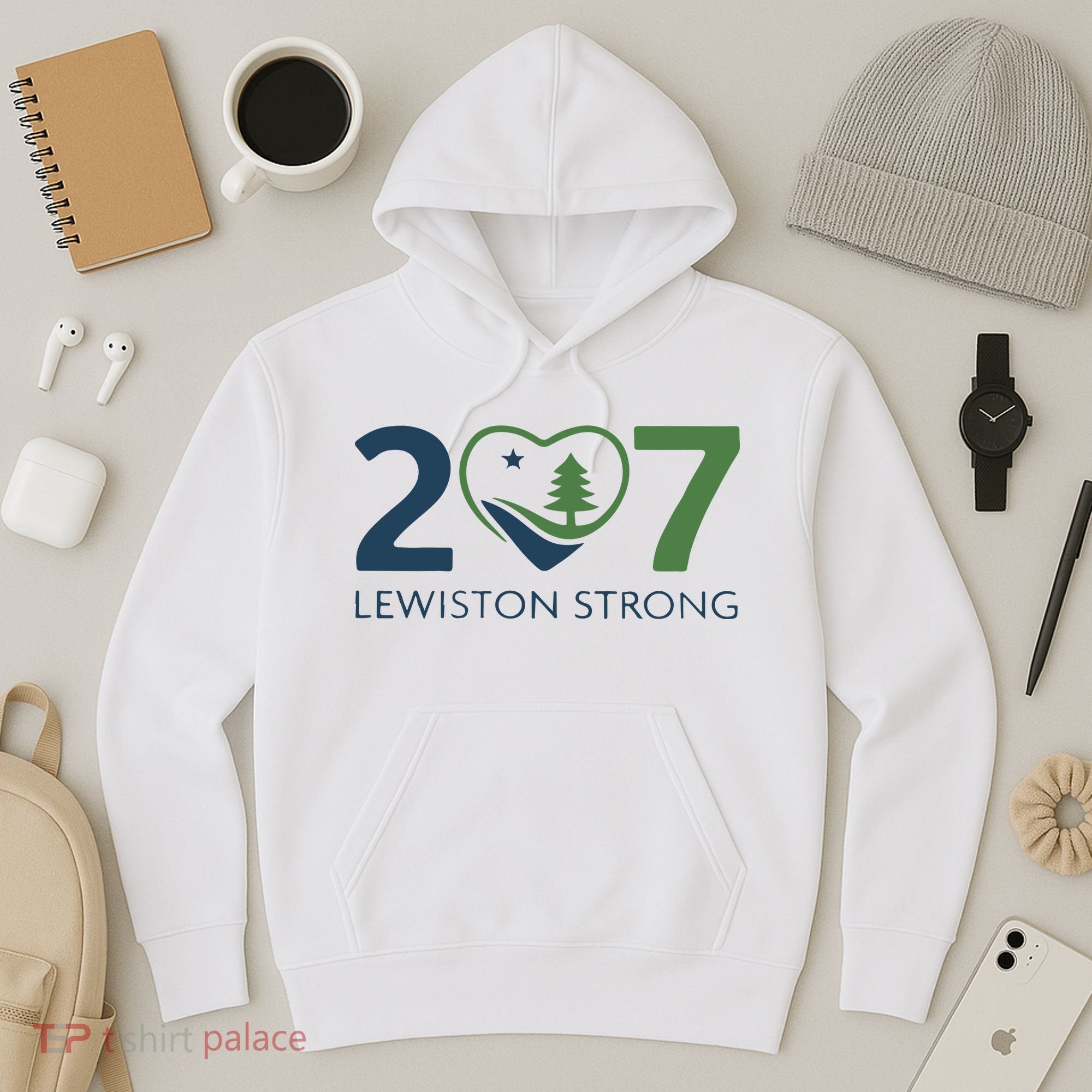 Lewiston Strong 207 Fundraiser Maine Flag In Heart Hoodie