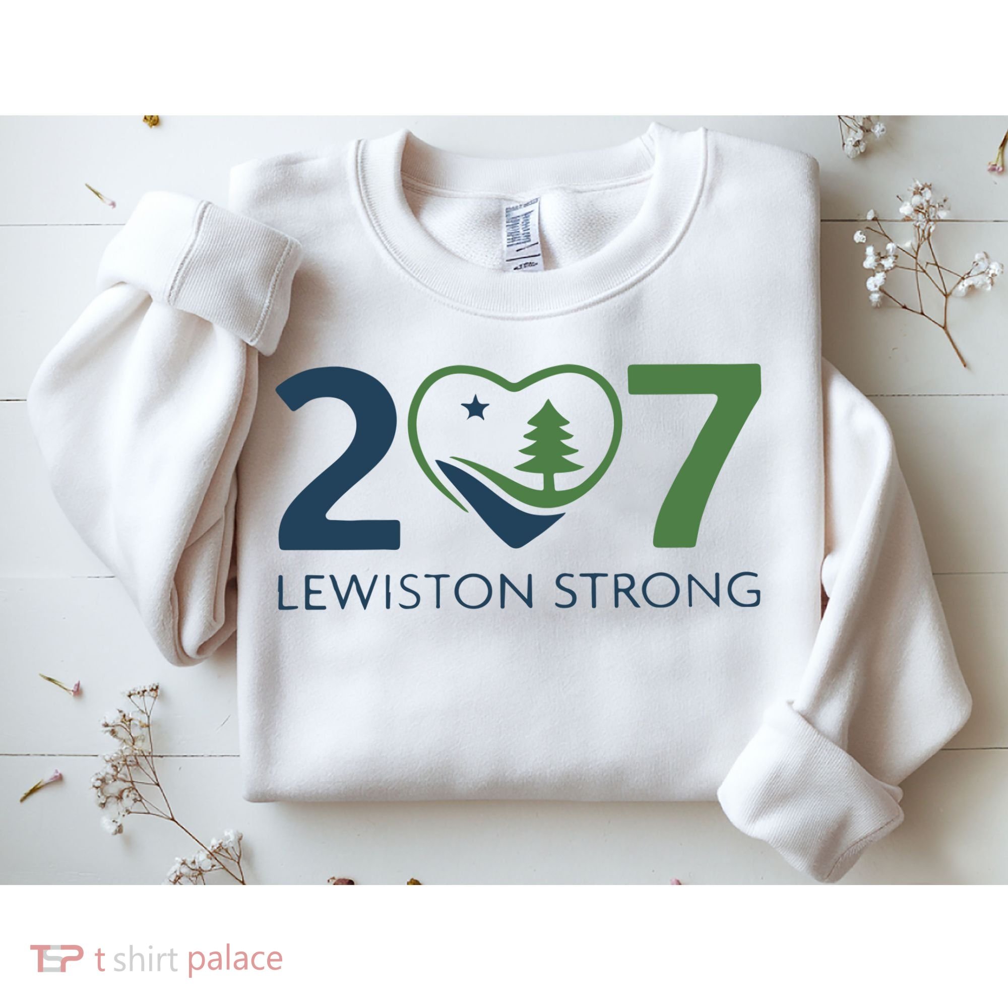 Lewiston Strong 207 Fundraiser Maine Flag In Heart Sweatshirt