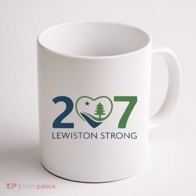 Lewiston Strong 207 Fundraiser Maine Flag In Heart Coffee Mug back