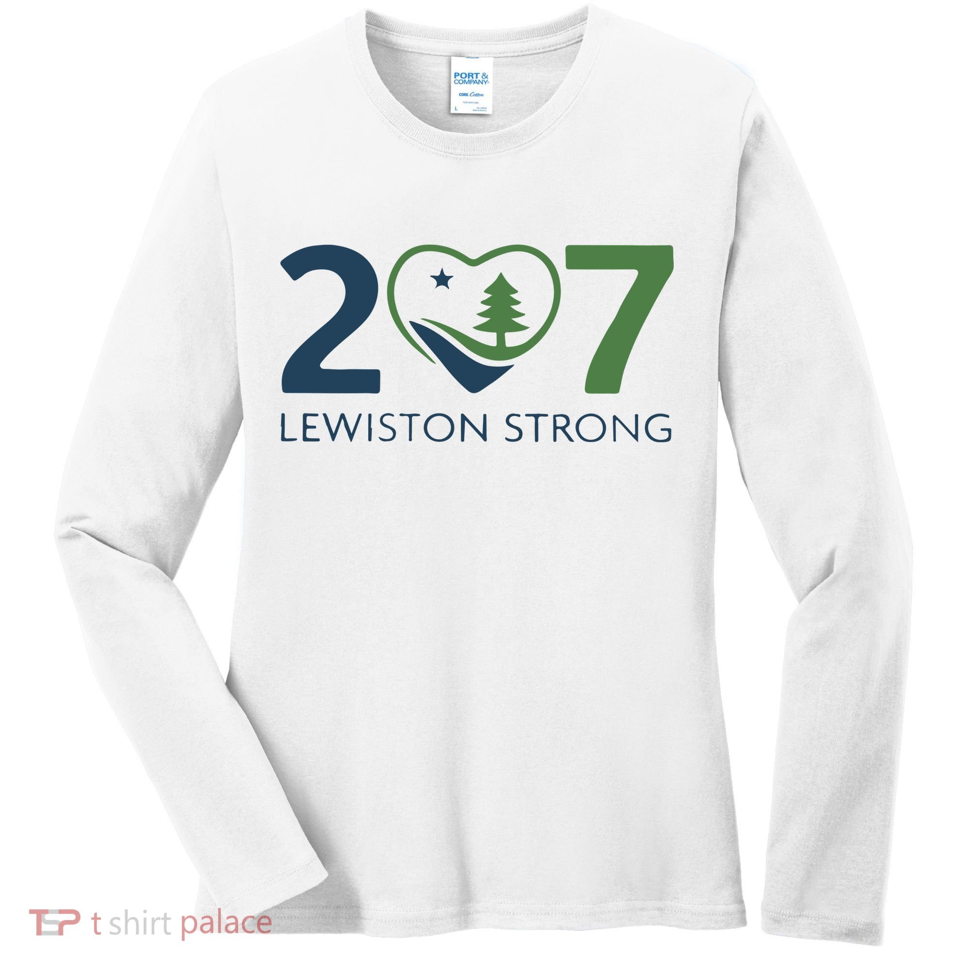 Lewiston Strong 207 Fundraiser Maine Flag In Heart Women's Long Sleeve Shirt