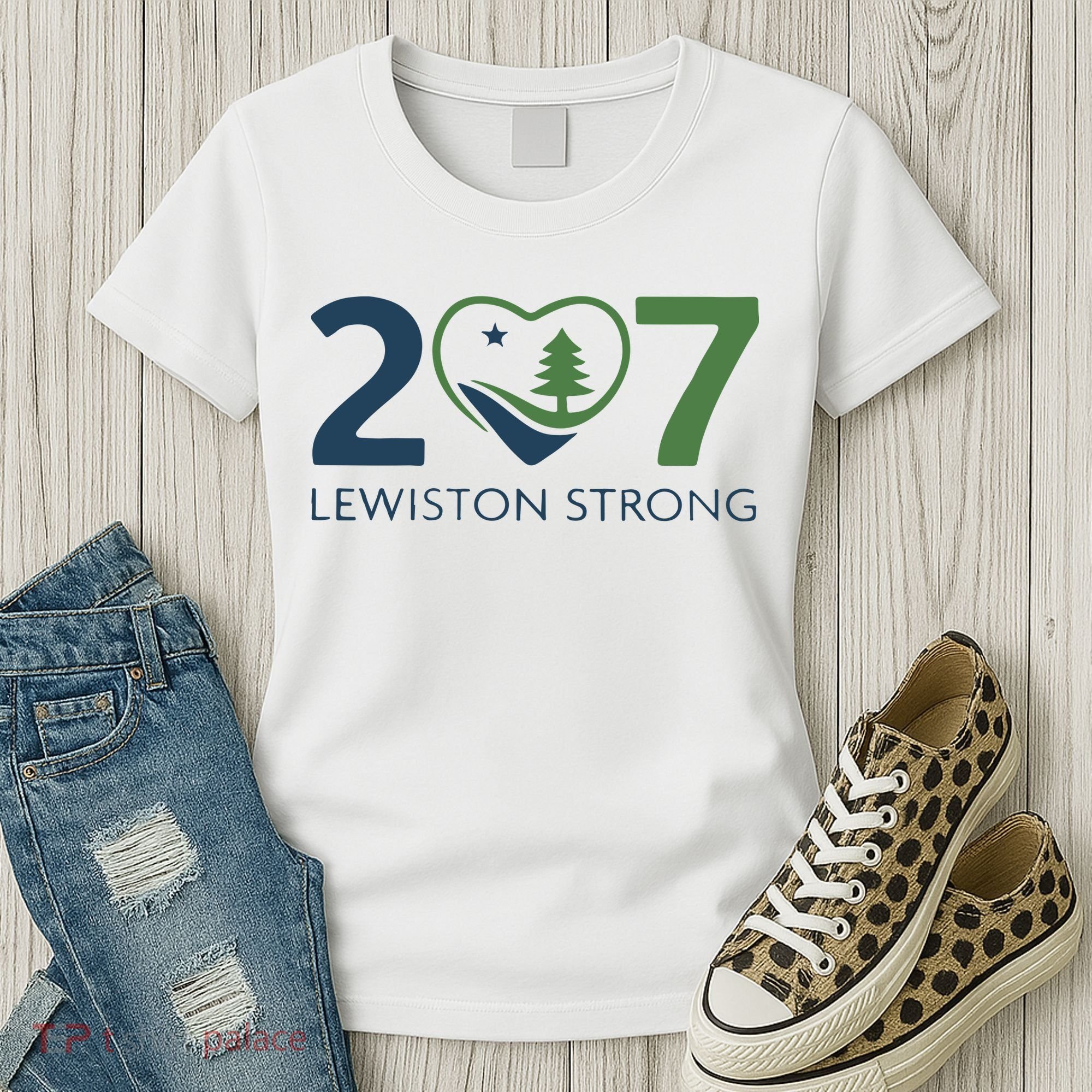 Lewiston Strong 207 Fundraiser Maine Flag In Heart Women's T-Shirt