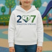 Lewiston Strong 207 Fundraiser Maine Flag In Heart Kids Hoodie thumb 3