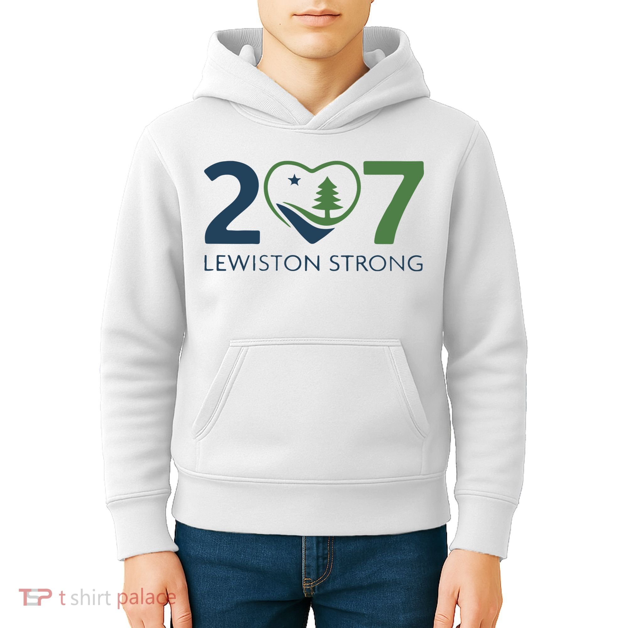 Lewiston Strong 207 Fundraiser Maine Flag In Heart Kids Hoodie