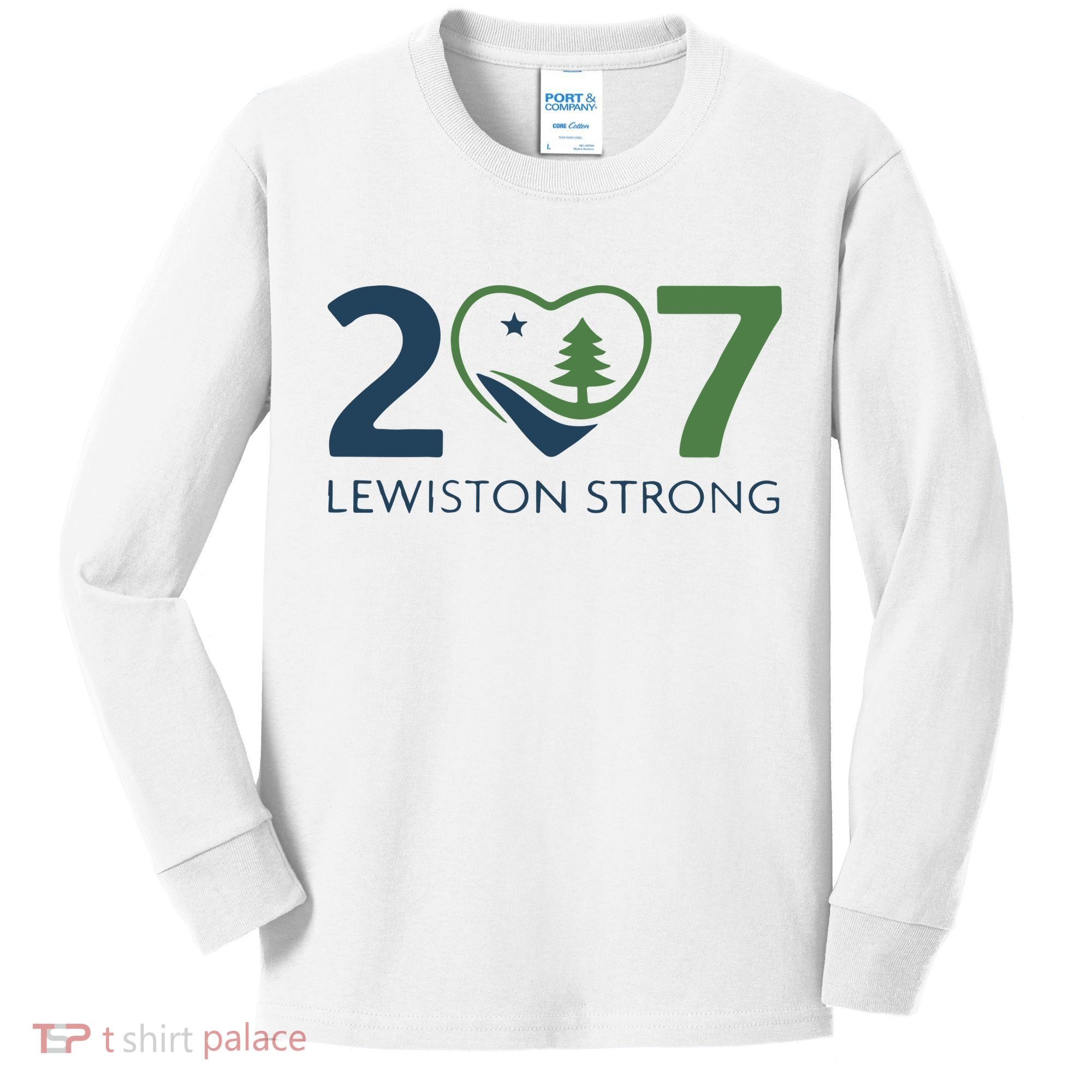 Lewiston Strong 207 Fundraiser Maine Flag In Heart Kids Long Sleeve Shirt