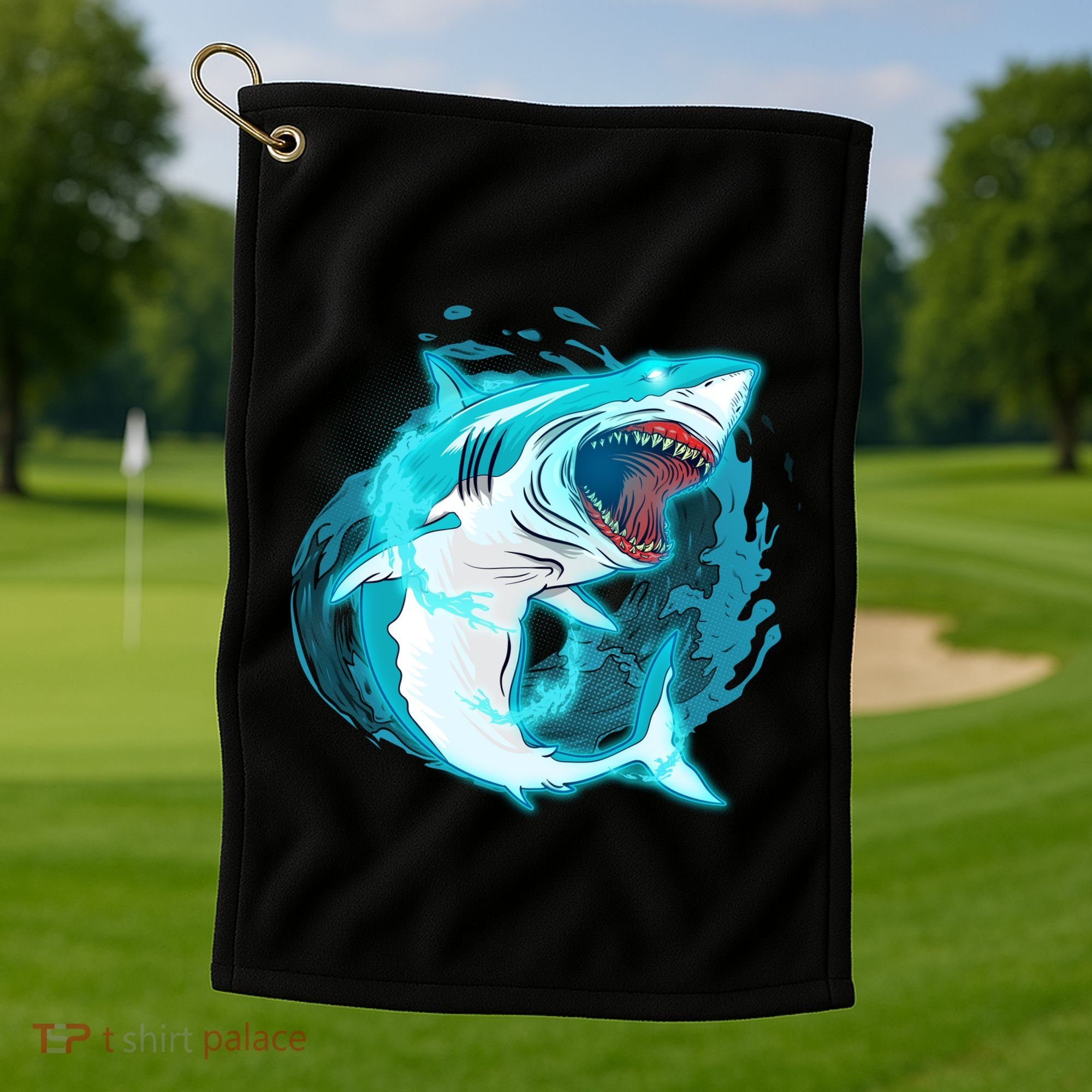 Leaping Shark Attack Golf Towel