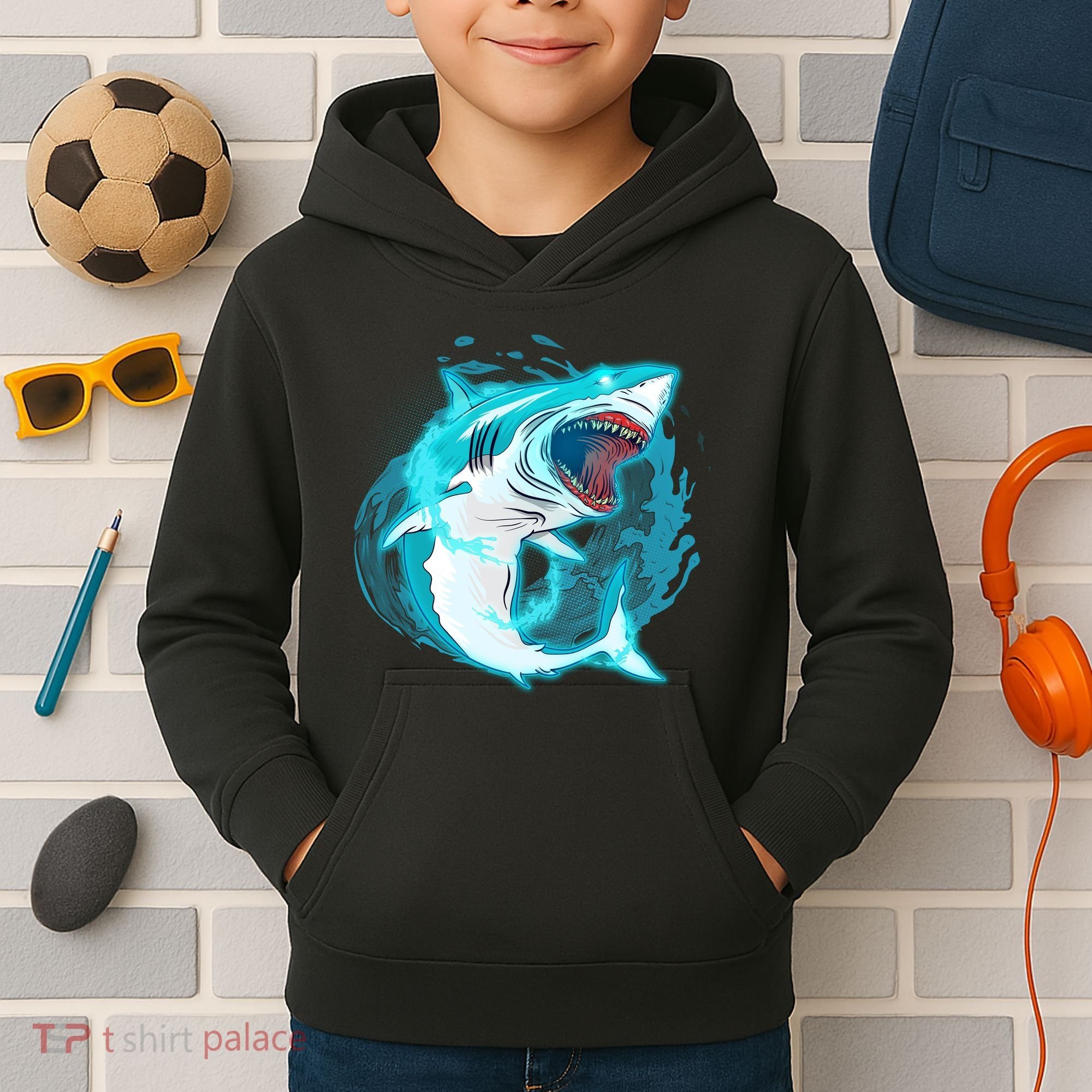 Leaping Shark Attack Kids Hoodie