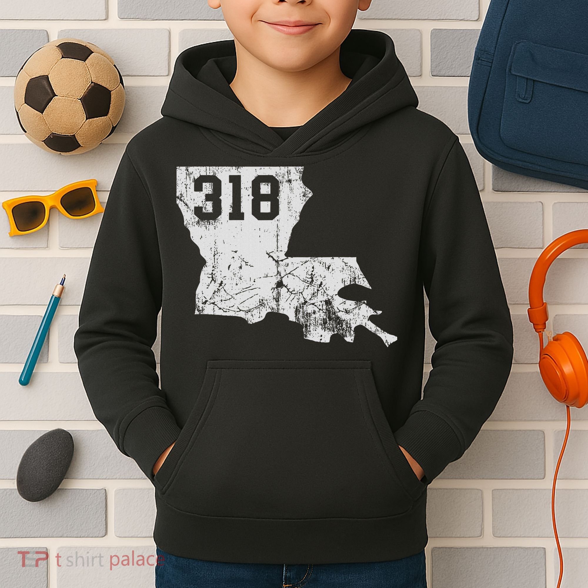 Louisiana State Area Code 318 New Orleans Mardi Gras Kids Hoodie